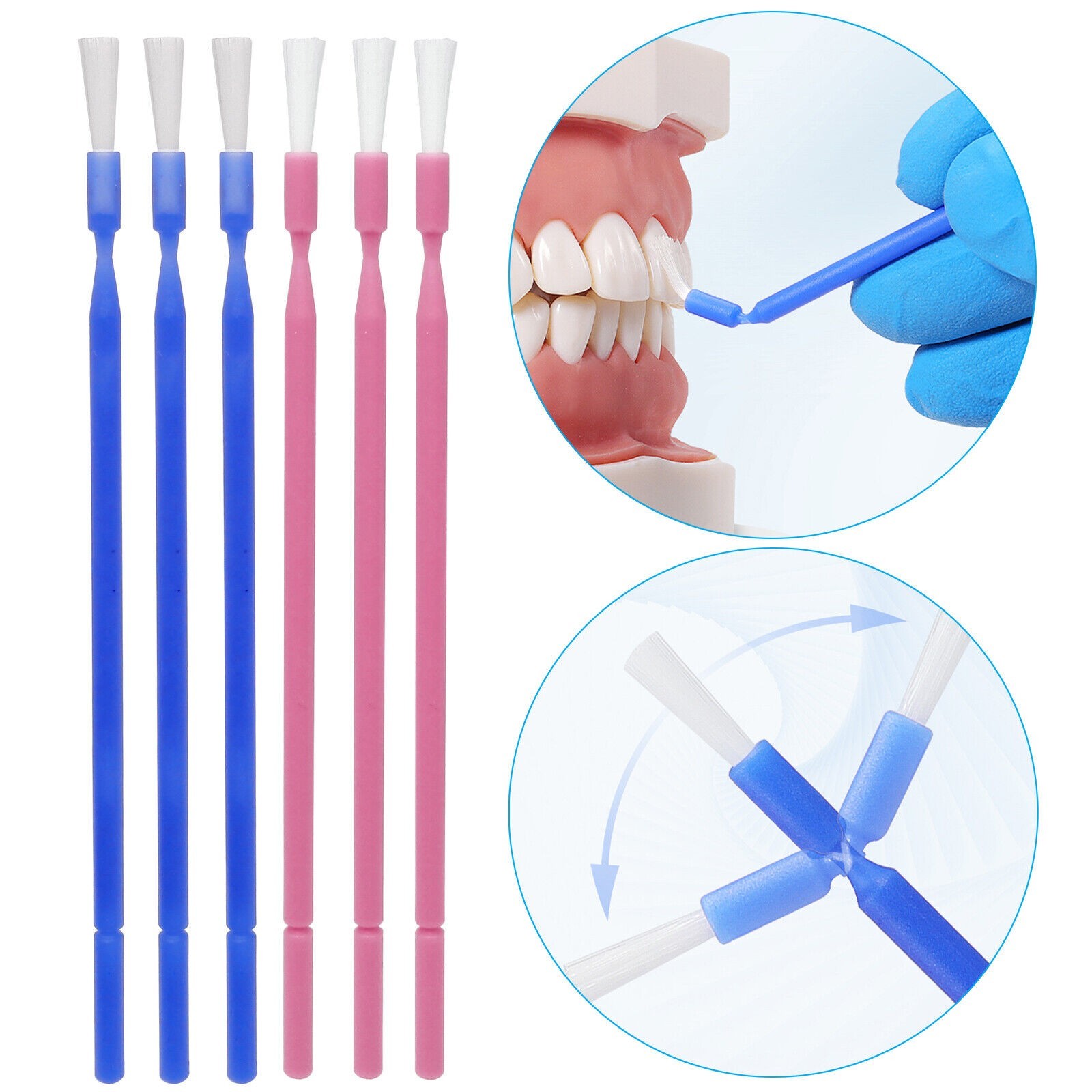 Dental Long Shank Bendable Oral Disposable Micro Brush Applicator Pink/Blue
