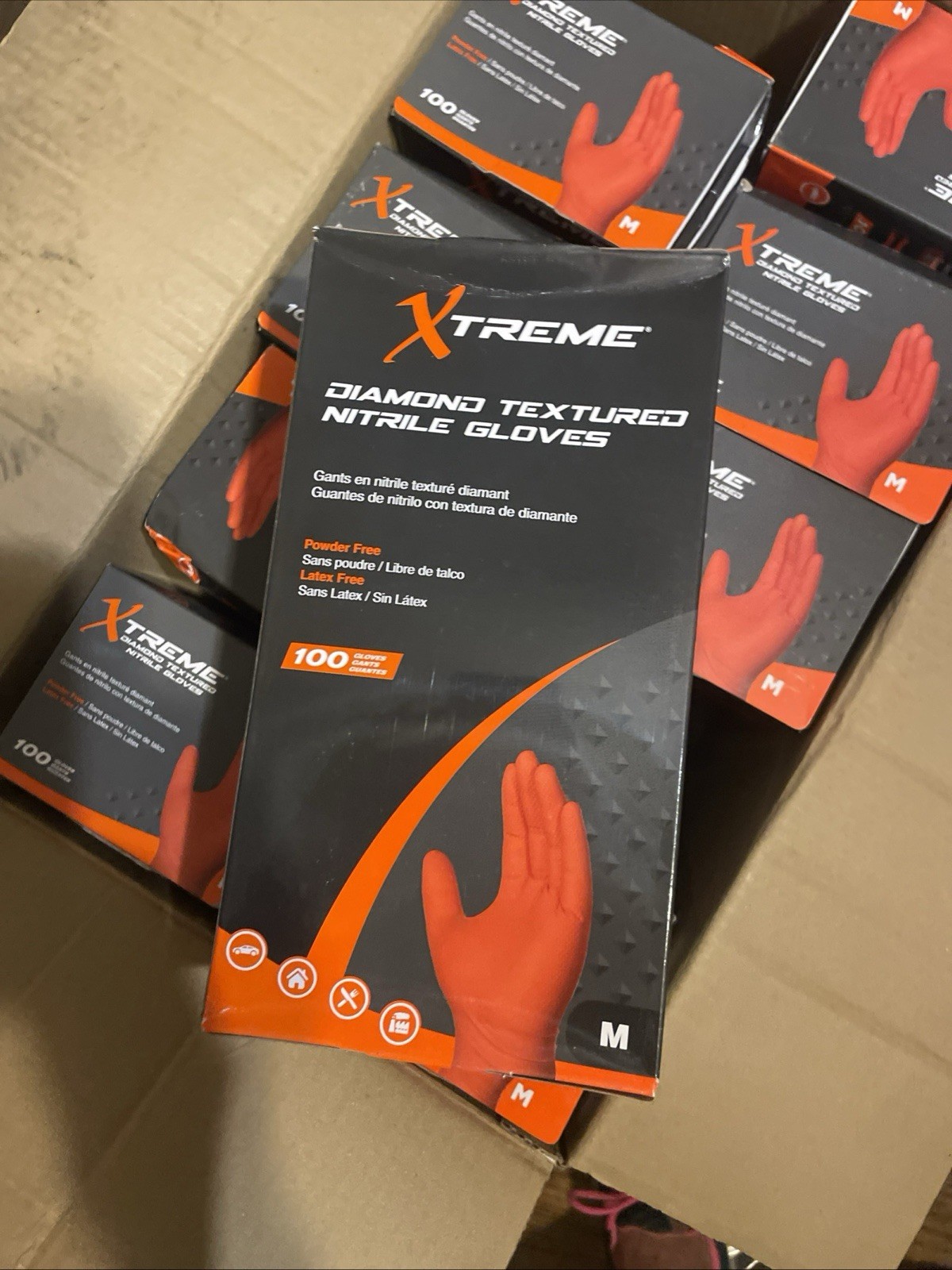 Xtreme Diamond Textured Orange Nitrile PF Gloves – 6 mil -Case of 1000