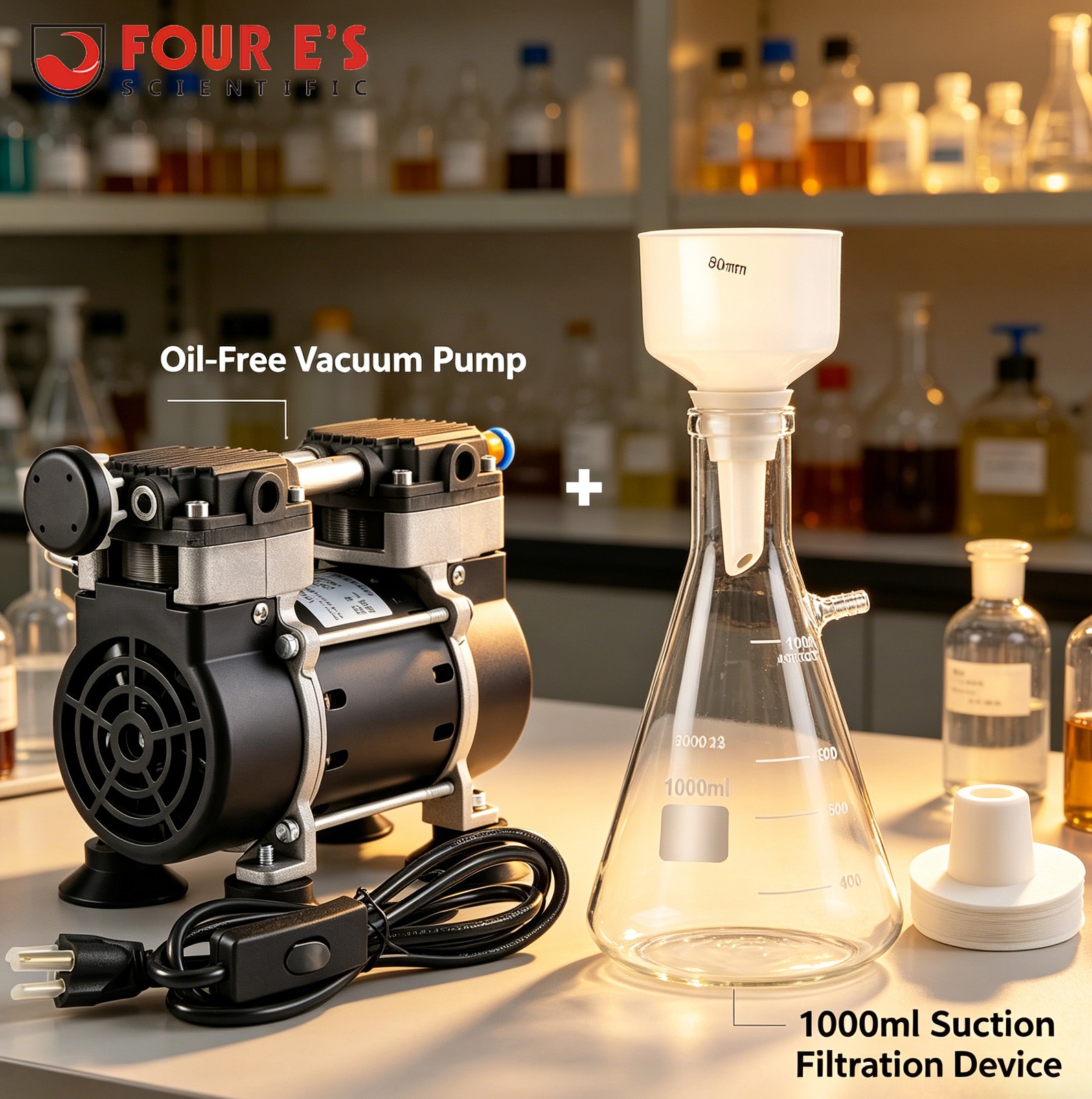50L/Min Lab Vacuum Pump +1000ml Buchner Filtering Funnel Lab Vacuum Filtration