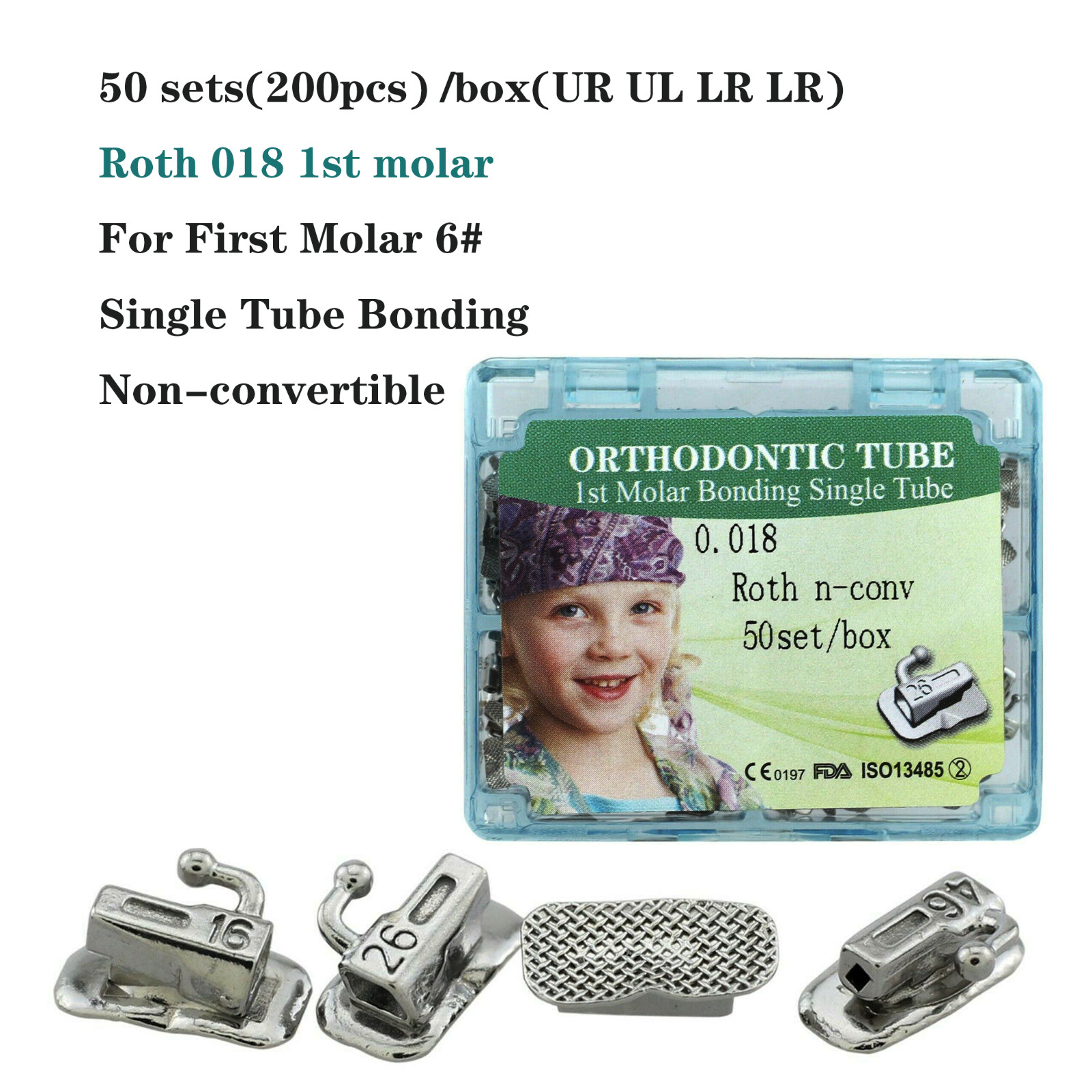 Dental Orthodontic Buccal Tubes 1st 2nd Molar Bracket Roth MBT 022 Bondable
