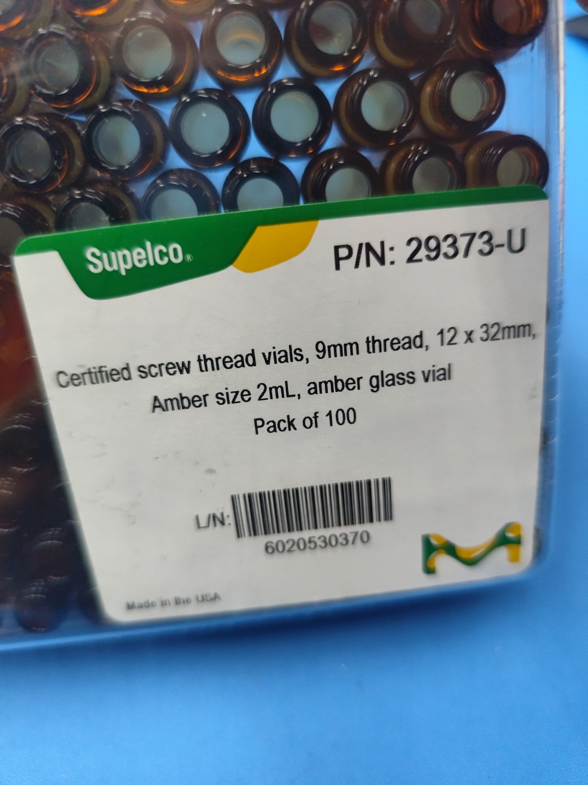 supelco 29373-U New Pack Of 100 screw thread vials, amber, 9 mm thread