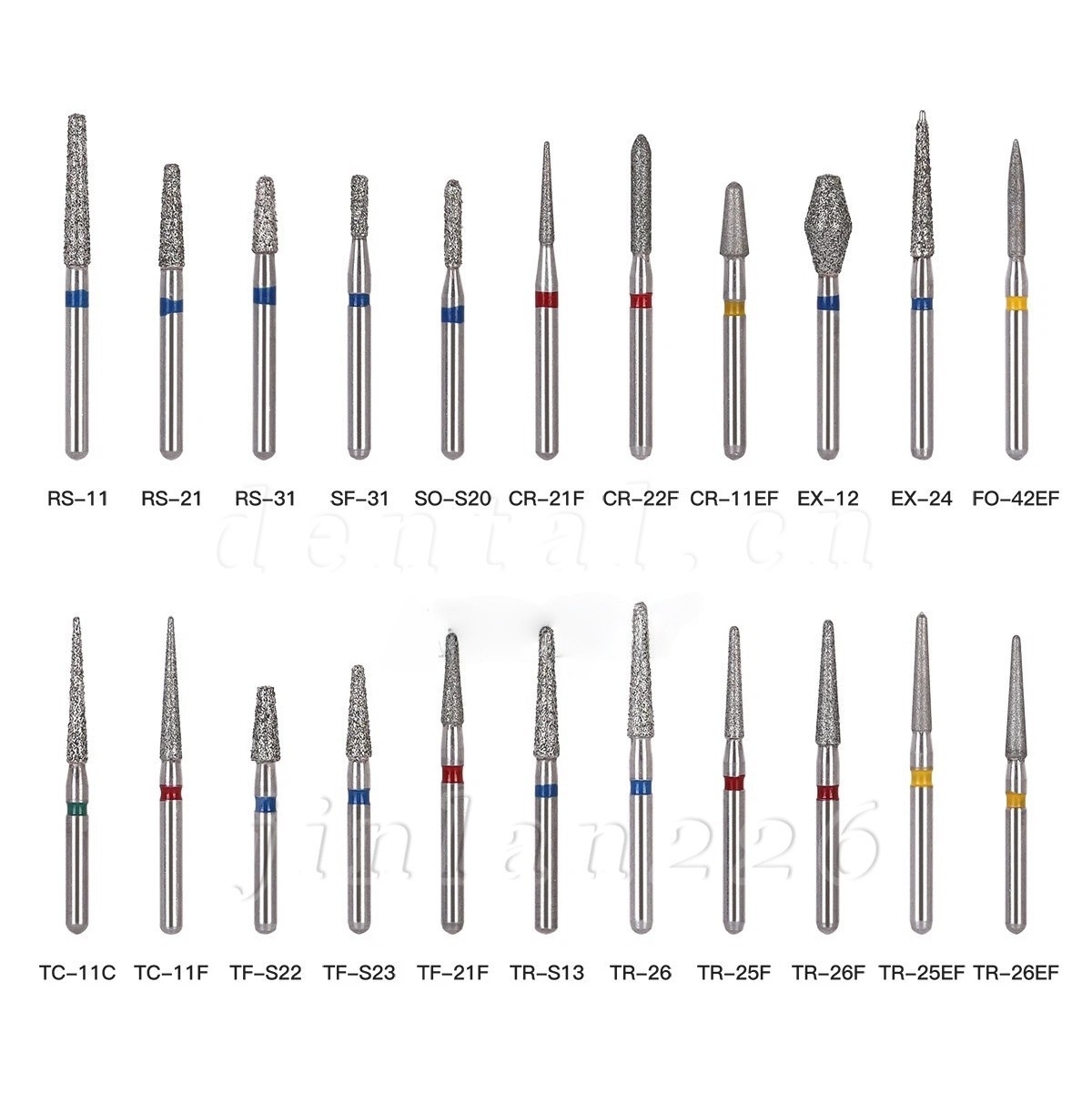 100 Types Dental FG Diamond Burs For High Speed Handpiece Friction Grip 50pcs