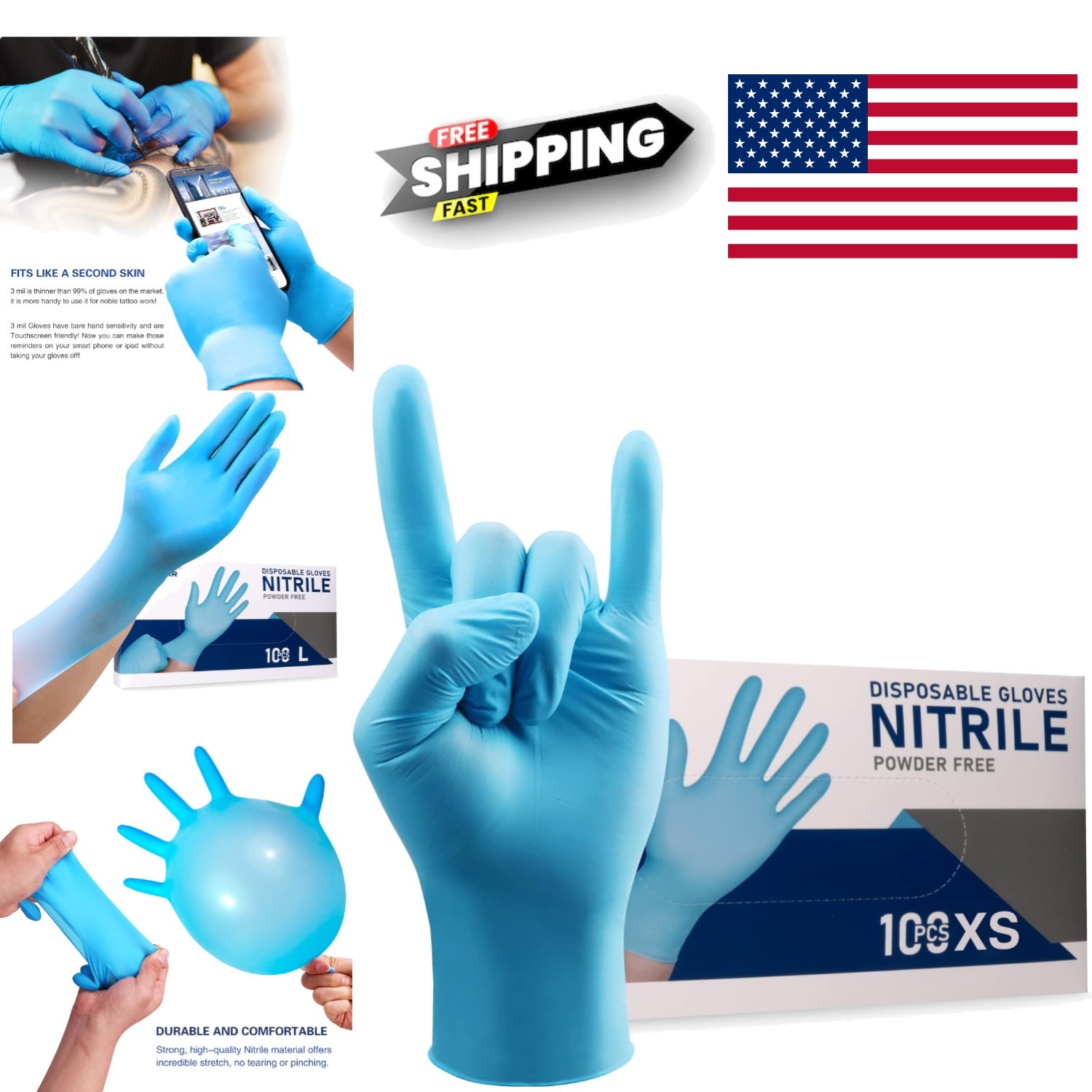 Ambidextrous Nitrile Gloves Small 100 Count Waterproof Powder Free for Cleaning