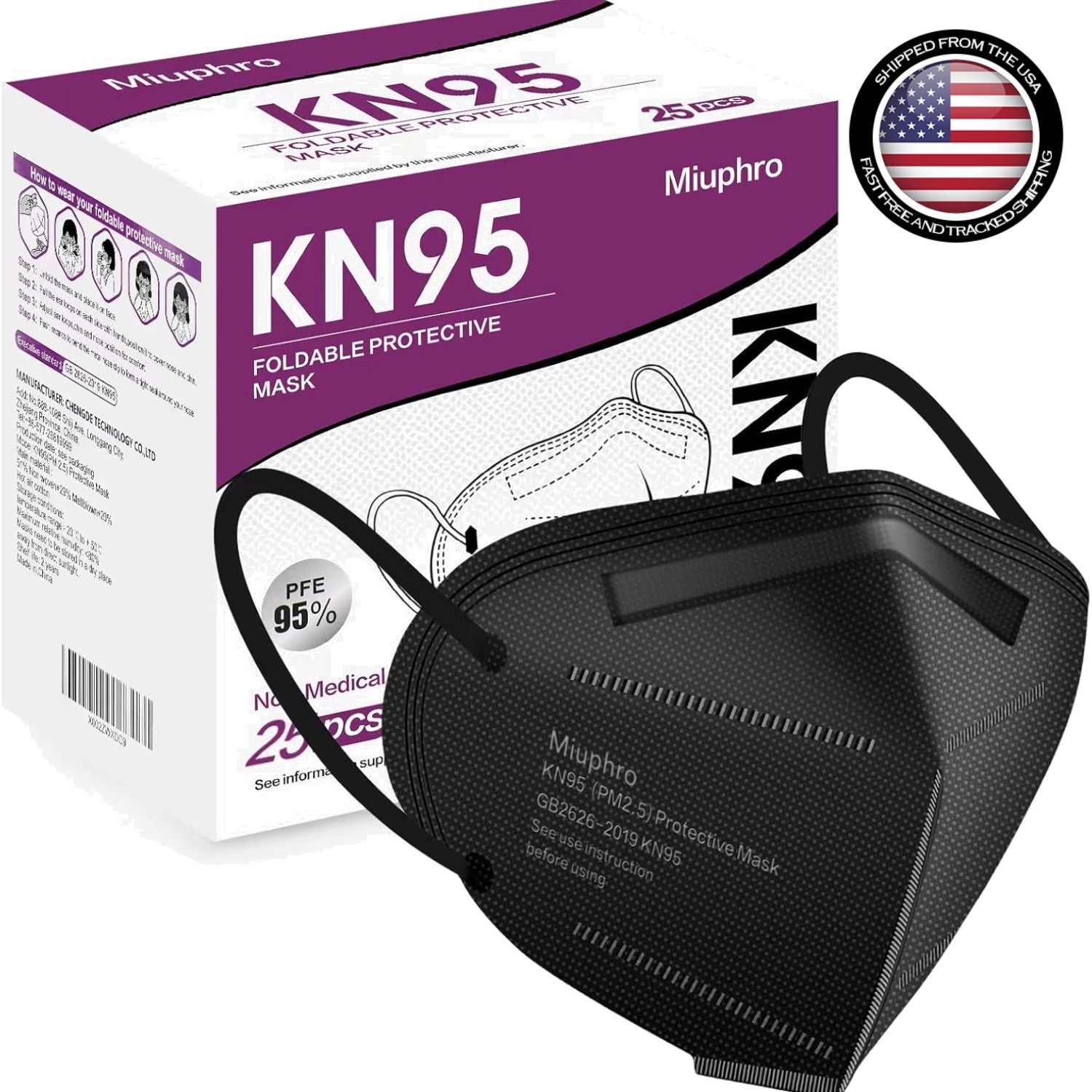 N95 Mask Black MADE in USA Particulate Respirator Protective Face Mask (10-Pa…
