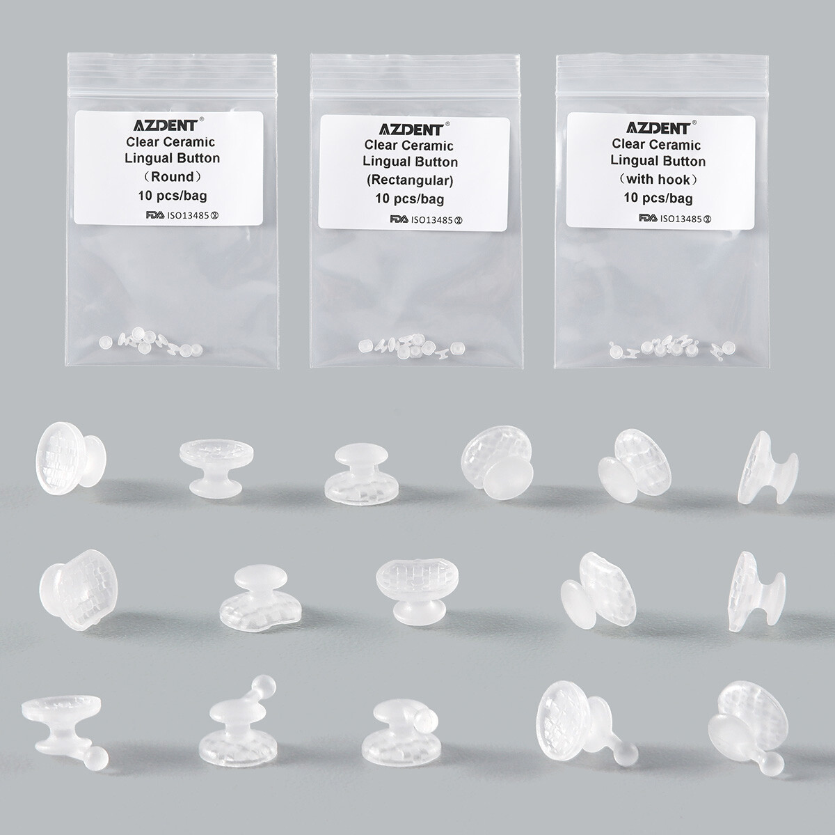 Dental Orthodontic Composite Clear Ceramic Lingual Buttons for Bondable Round