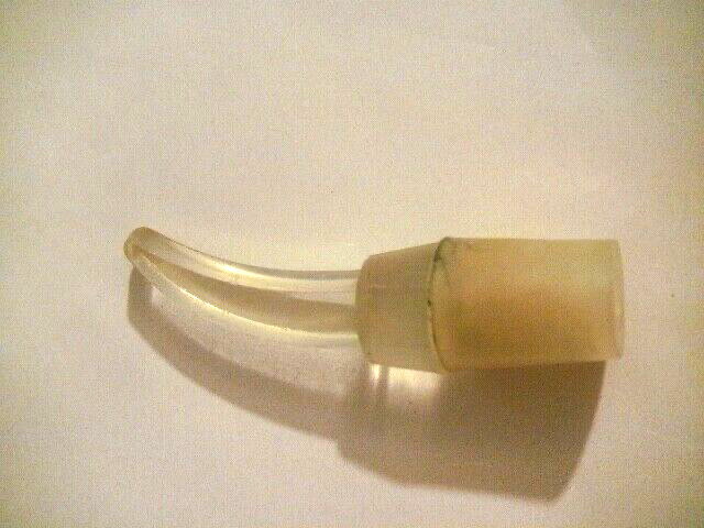 EXTREMELY ODD CONJOINED RIBBED & HORNED BOTTLE MADE IN FRANCE EACH W GLASS STRAW