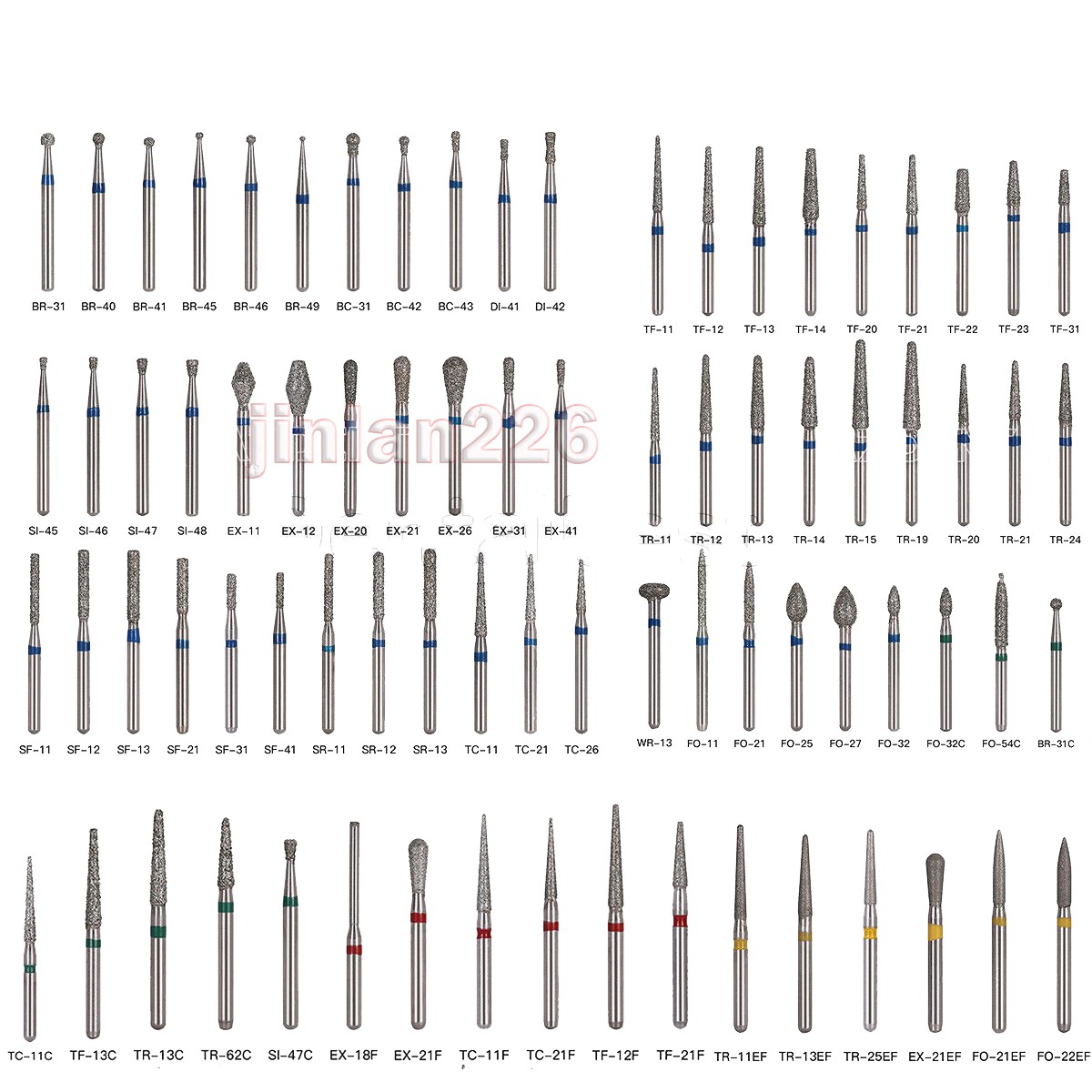 97Types Dental Diamond Burs FG 1.6mm for High Speed Handpiece 5Pcs/pack New