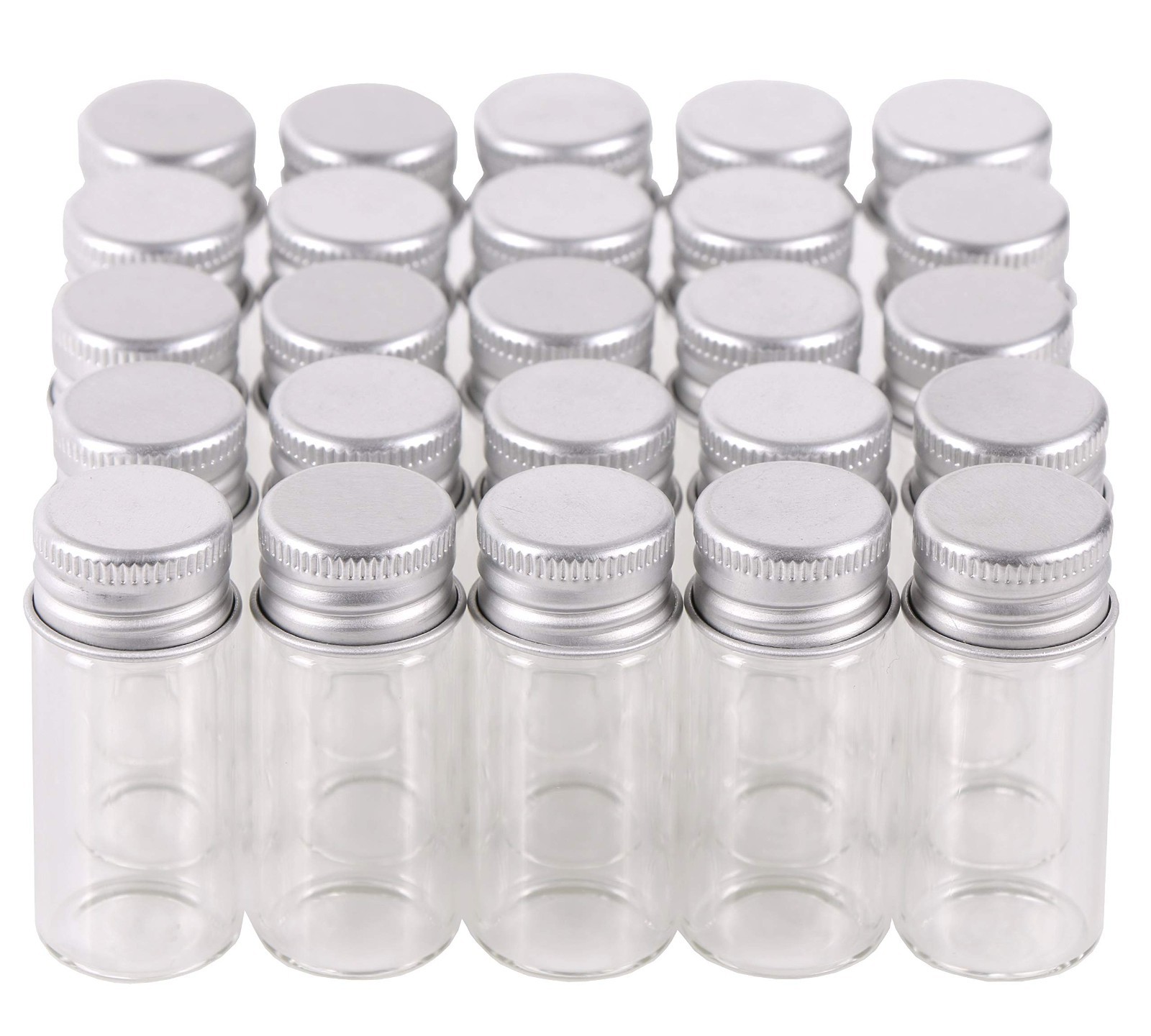 100 Mini Glass Vials 10ml Clear Bottles with Screw Lids for DIY, Wedding Favors,