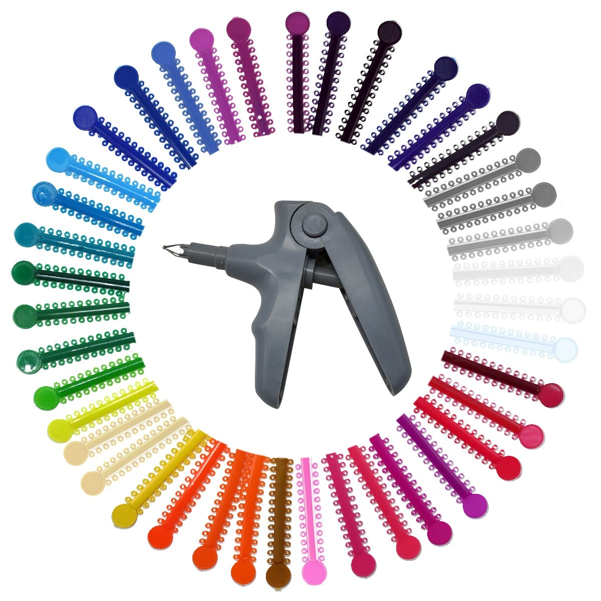 Orthodontic Ligature Ties Kit – 1040 Multi-Color Rubber 1041 Piece Set, Gray