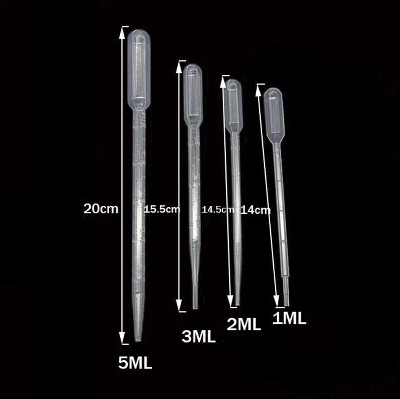 100pcs Disposable Plastic Pipettes: 1/2/3/5ml Graduated Transfer Droppers – NEW