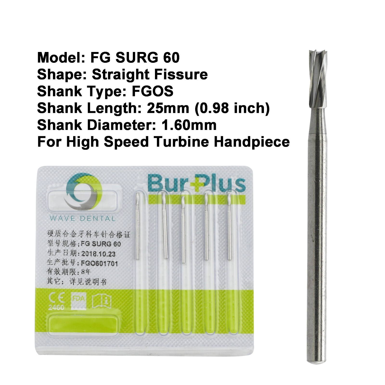Wave Dental Straight Fissure Burs Surgical High Speed FG SURG 556 557 557L 558