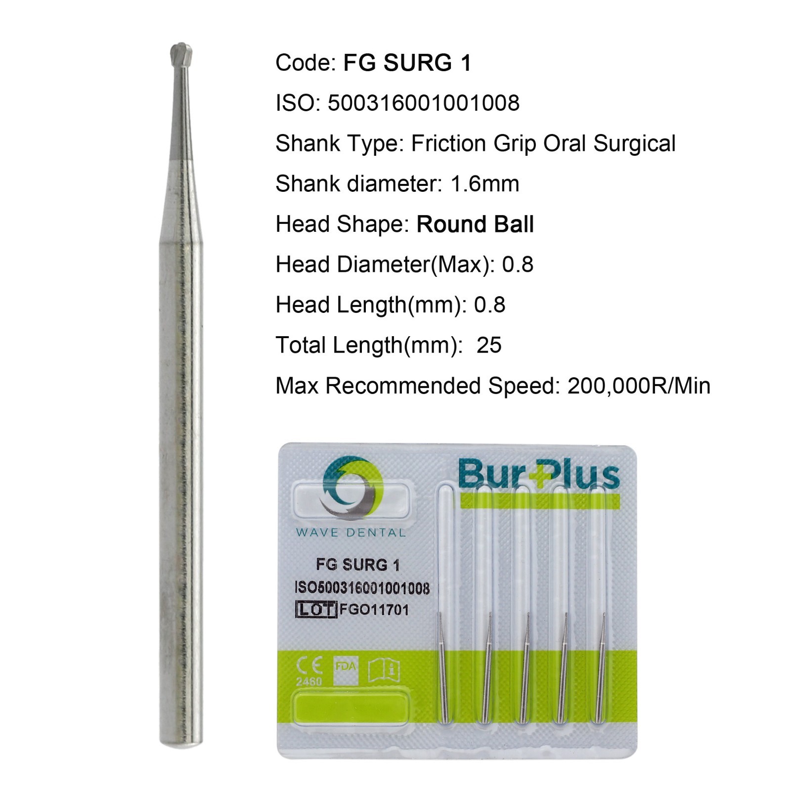 Wave Dental Surgical Burs 25mm Carbide Bur High Speed Round FG SURG 557 702 2 4