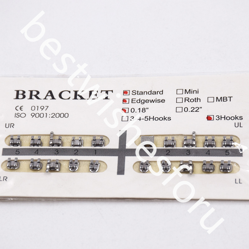 20 Pcs/Pack Standard Dental Ortho Hook/No Hook 018″ Slot Edgewise Metal Brackets