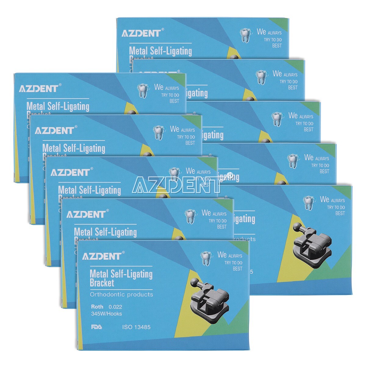 5X AZDENT Dental Orthodontic MIM Self Ligating Bracket Braces Roth.022 Hooks 345