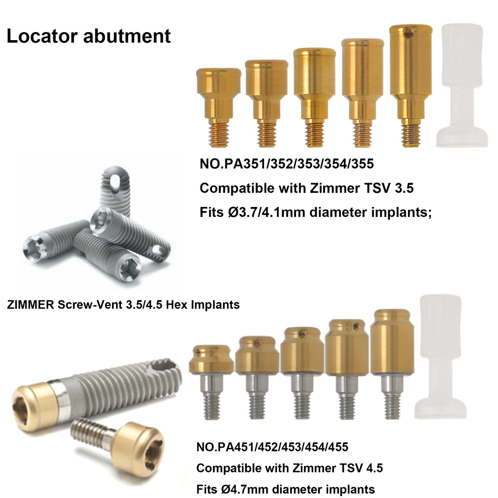 Titanium Dental locator Attachment abutment for Zimmer TSV Inter Hex 3.5/4.5mm