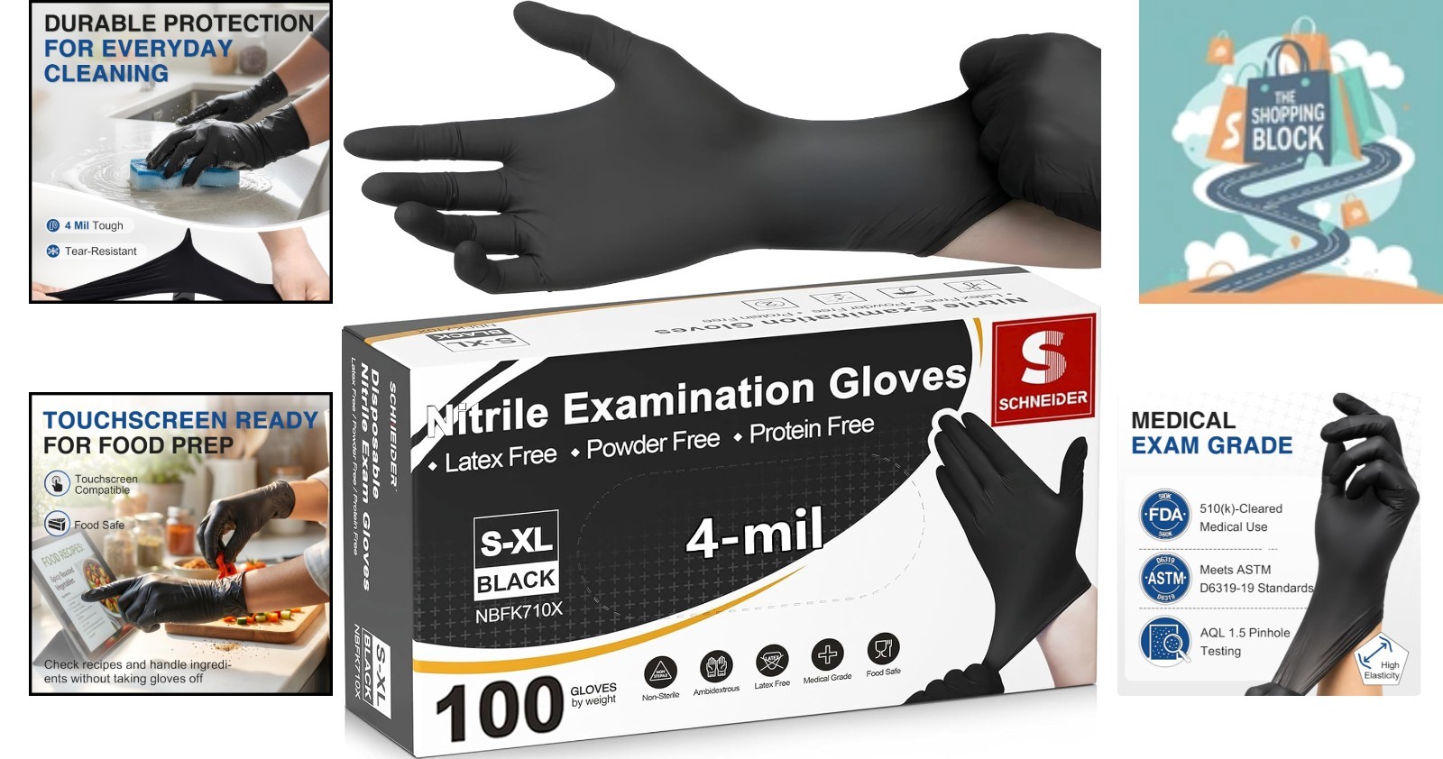 Black Nitrile Exam Gloves 4 Mil XL Disposable Powder-Free Food Safe
