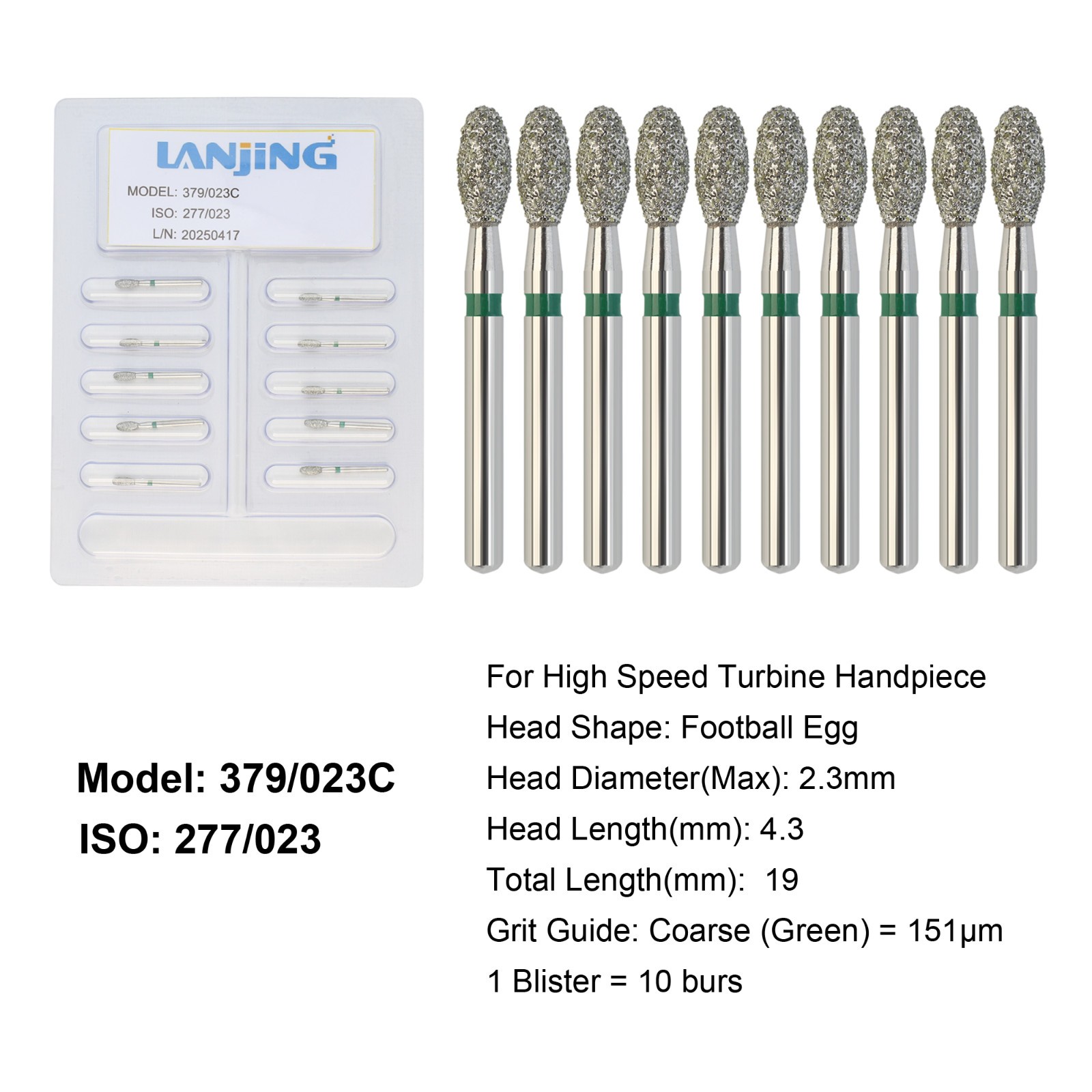Dental Diamond Burs Football Bur FG Fine Coarse High Speed Friction Grip 368 379
