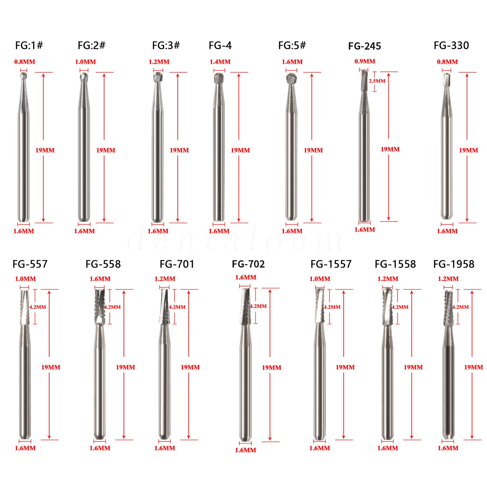 Round Carbide Dental Burs High Speed Handpiece Friction Grip Drill Bits
