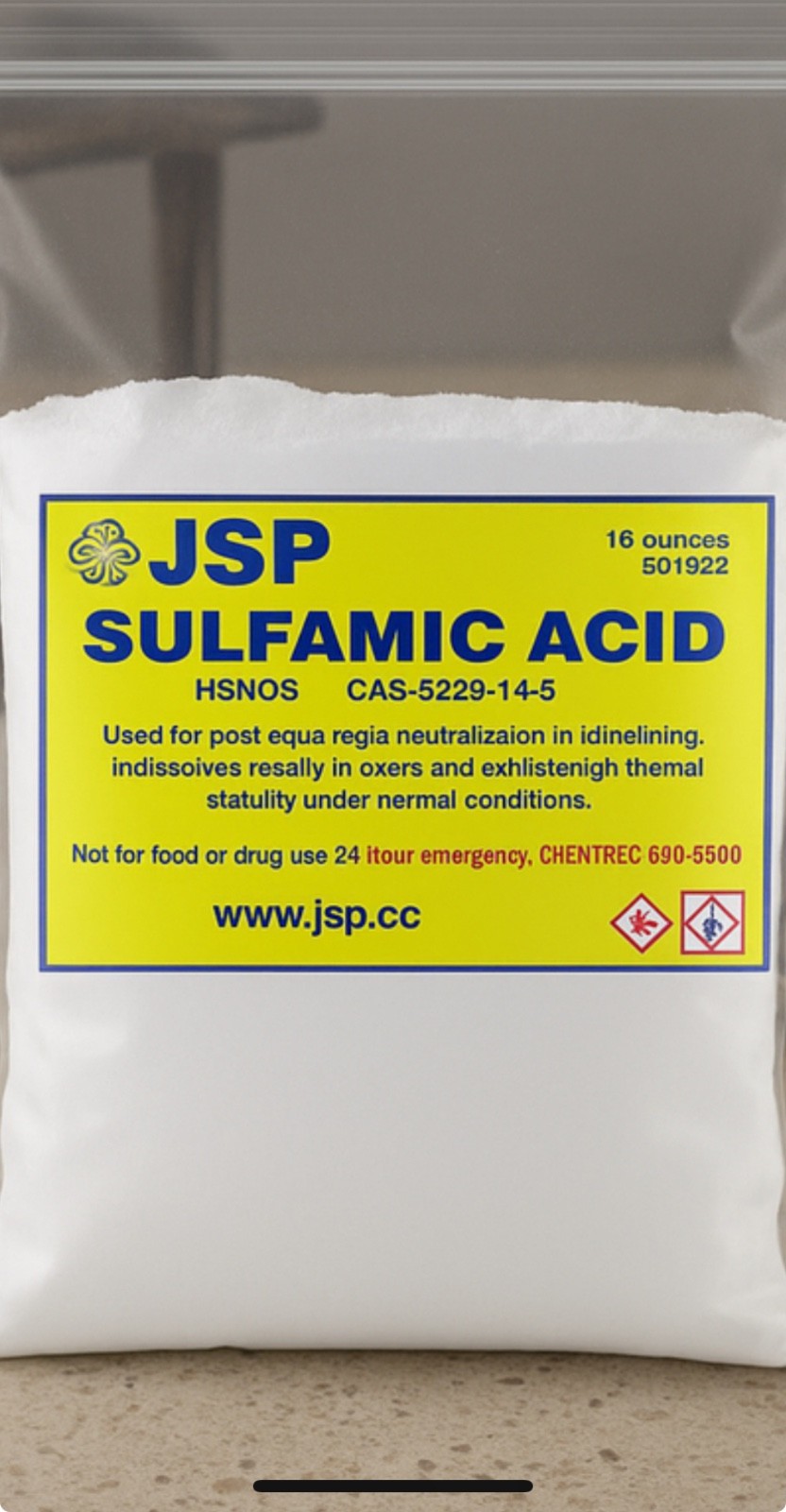 JSP Sulfamic Acid 4 oz Bag 99% Pure Reagent Grade Fine Powder Gold Refining Aqua