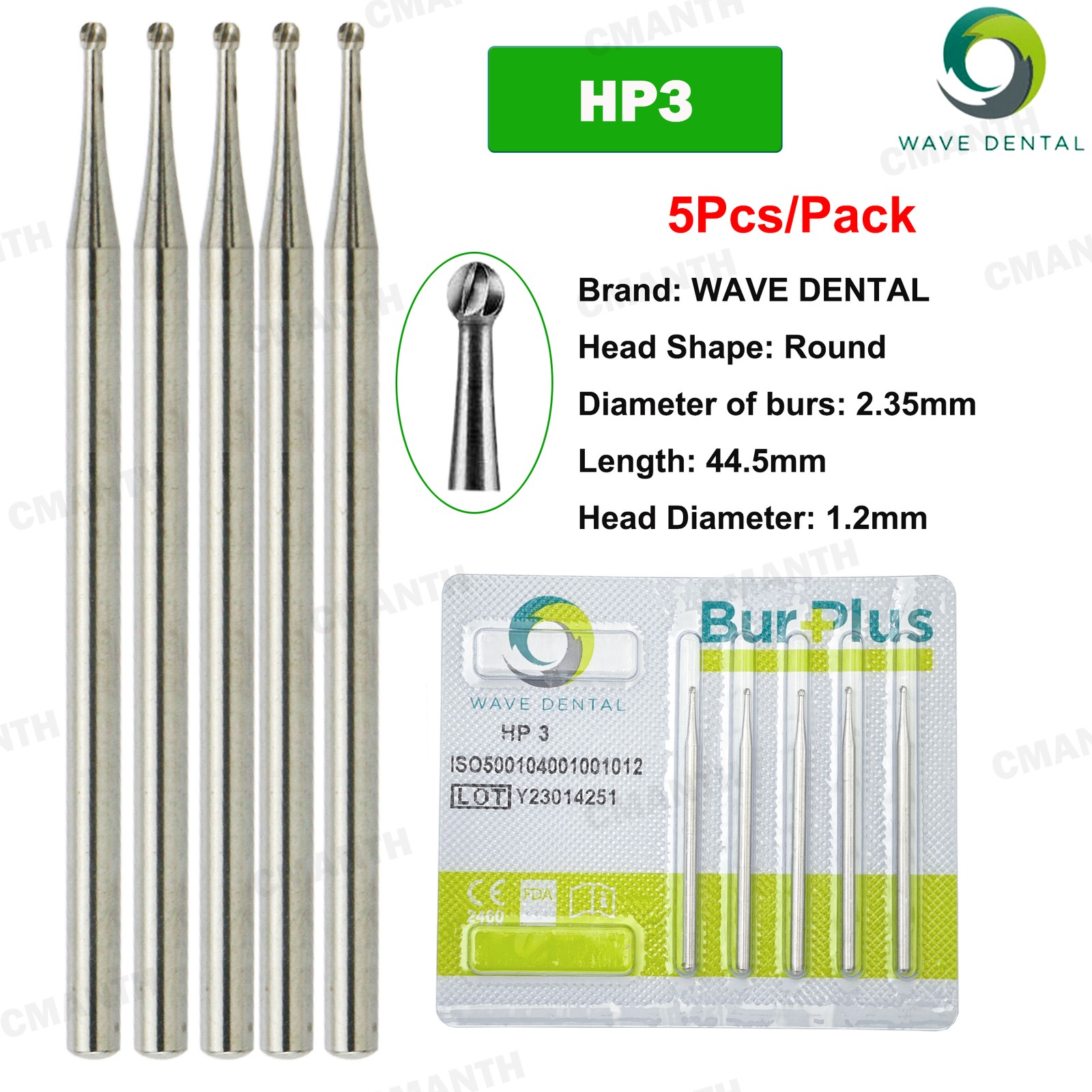 WAVE Dental Carbide Burs HP Round Head Low Speed Bur for Straight Handpiece US