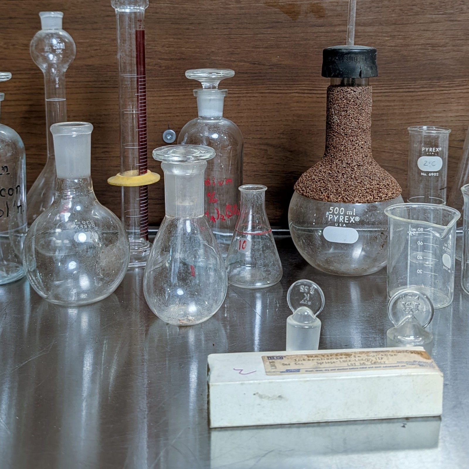 PYREX Kimax & Other Chemistry Laboratory Glass Jars Flasks Vintage Mixed Lot of