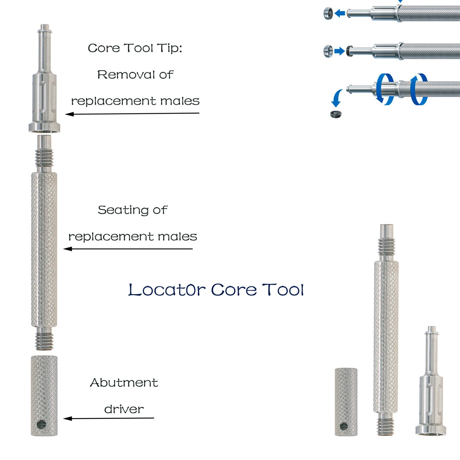Locator Abutment Replac Retention cap Set Insertion Extraction Locator core Tool