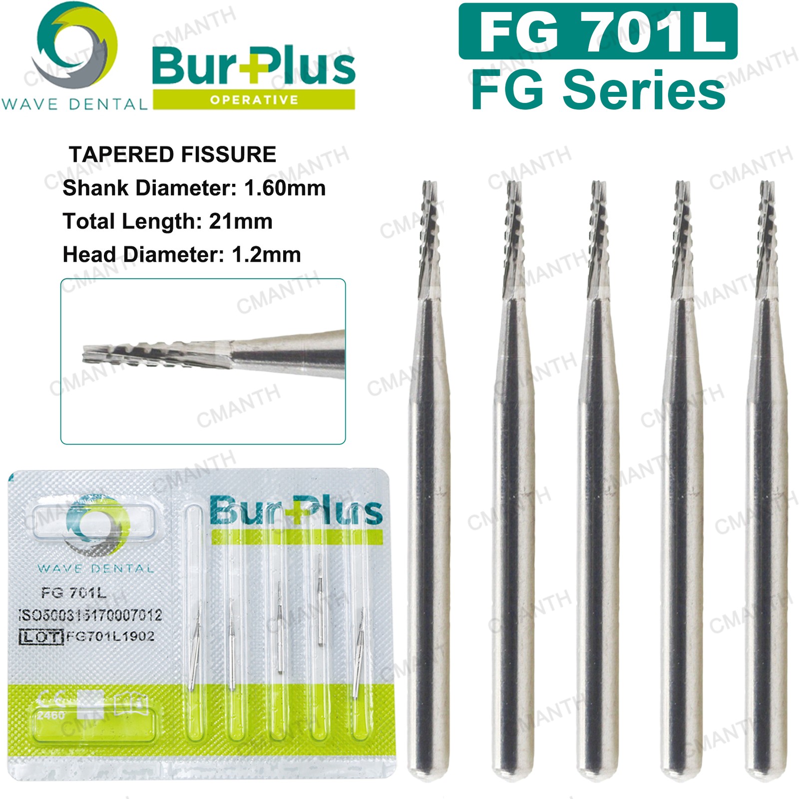 Wave Dental Surgical Carbide Burs Friction Grip FG Tapered Fissure 701 Long 1958