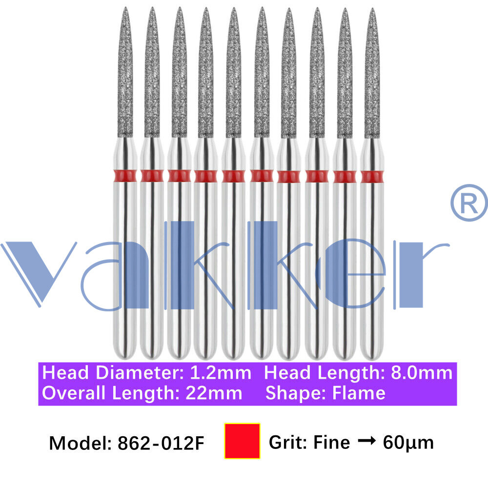 10pc/pk Vakker Dental FG Flame Shape Diamond Burs for High Speed Handpiece
