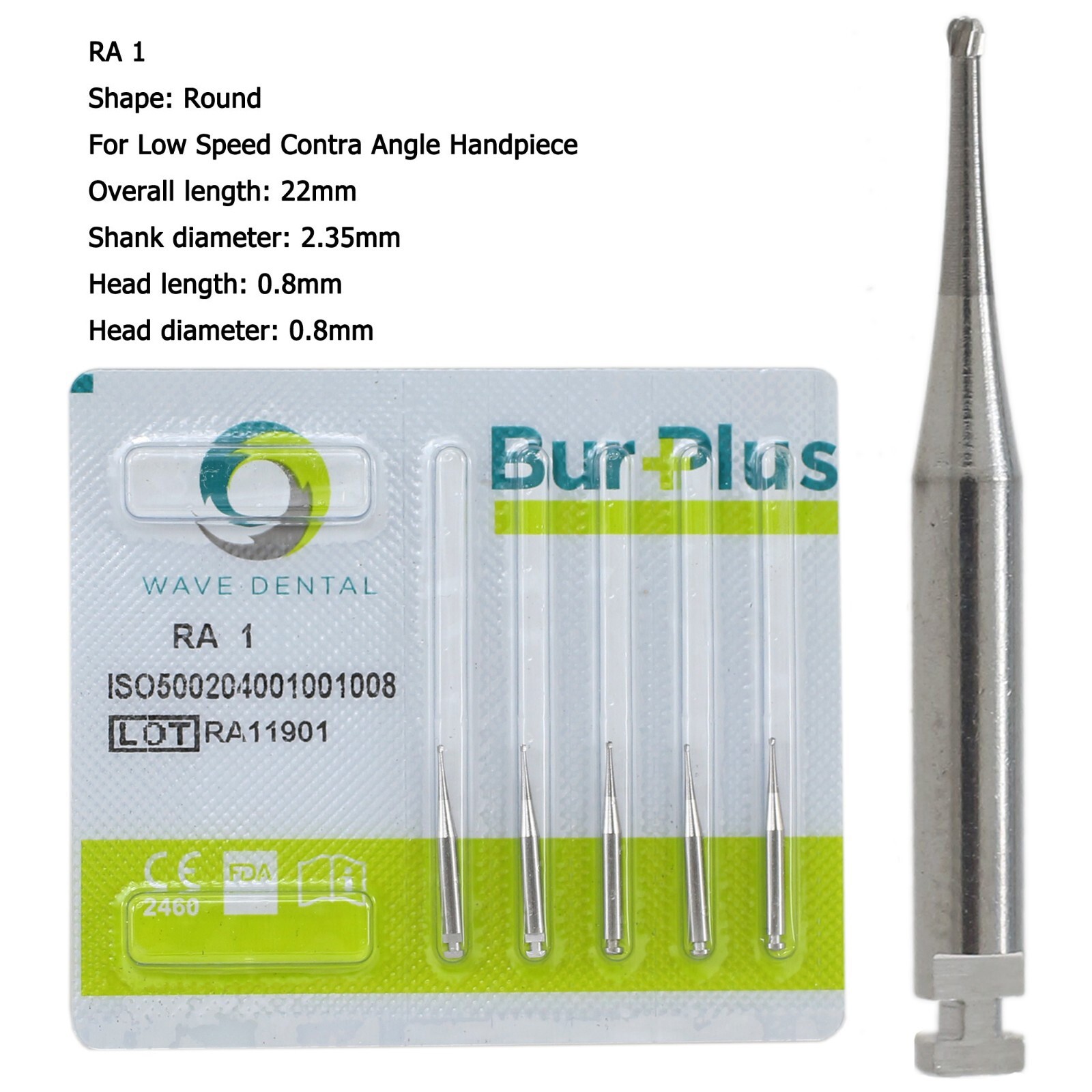 WAVE Dental Carbide Latch Burs Long Round Ball RA SURG Bur Contra Angle 22/26mm