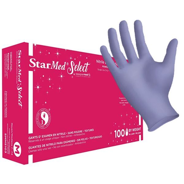 StarMed Select Violet Blue Nitrile Exam Gloves MEDIUM 100/Box. Chlorinated
