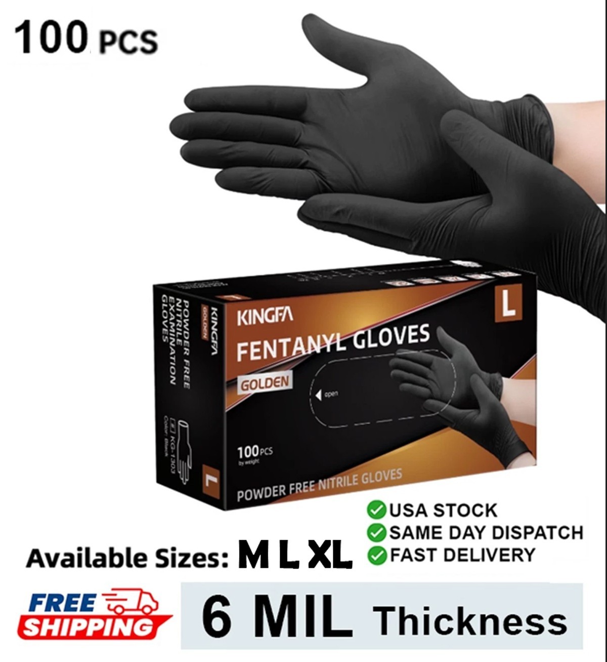 6 Mil Black Nitrile Gloves Heavy Duty Powder-Free Latex-Free New 100 PC M/L/XL