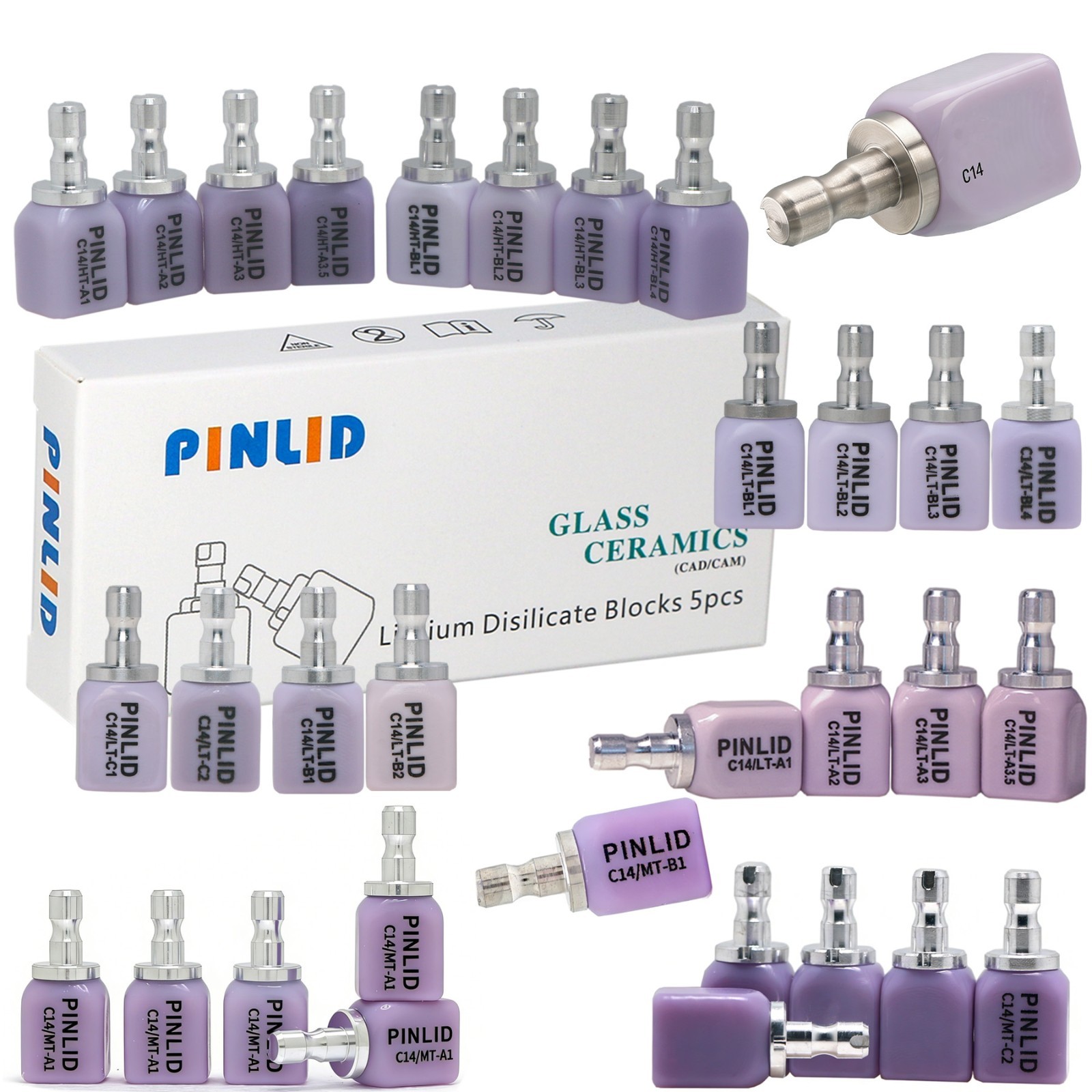 5/PK C14 HT/LT/MT Dental Lithium Disilicate Emax CAD CEREC/InLab Ceramic Blocks