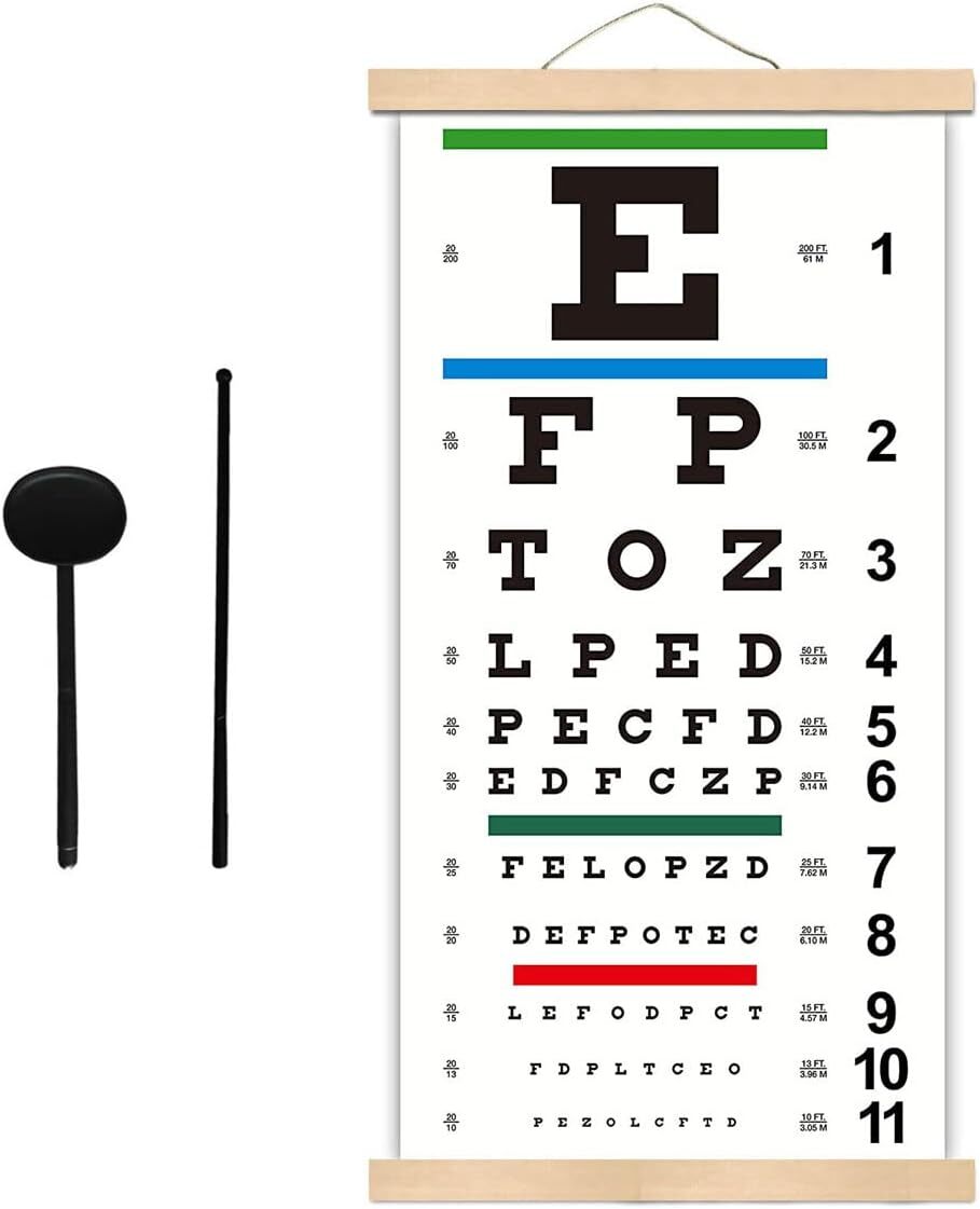 Snellen Eye Chart 11X22 Inch Wall Art With Occluder And Pointer For Vision Tests