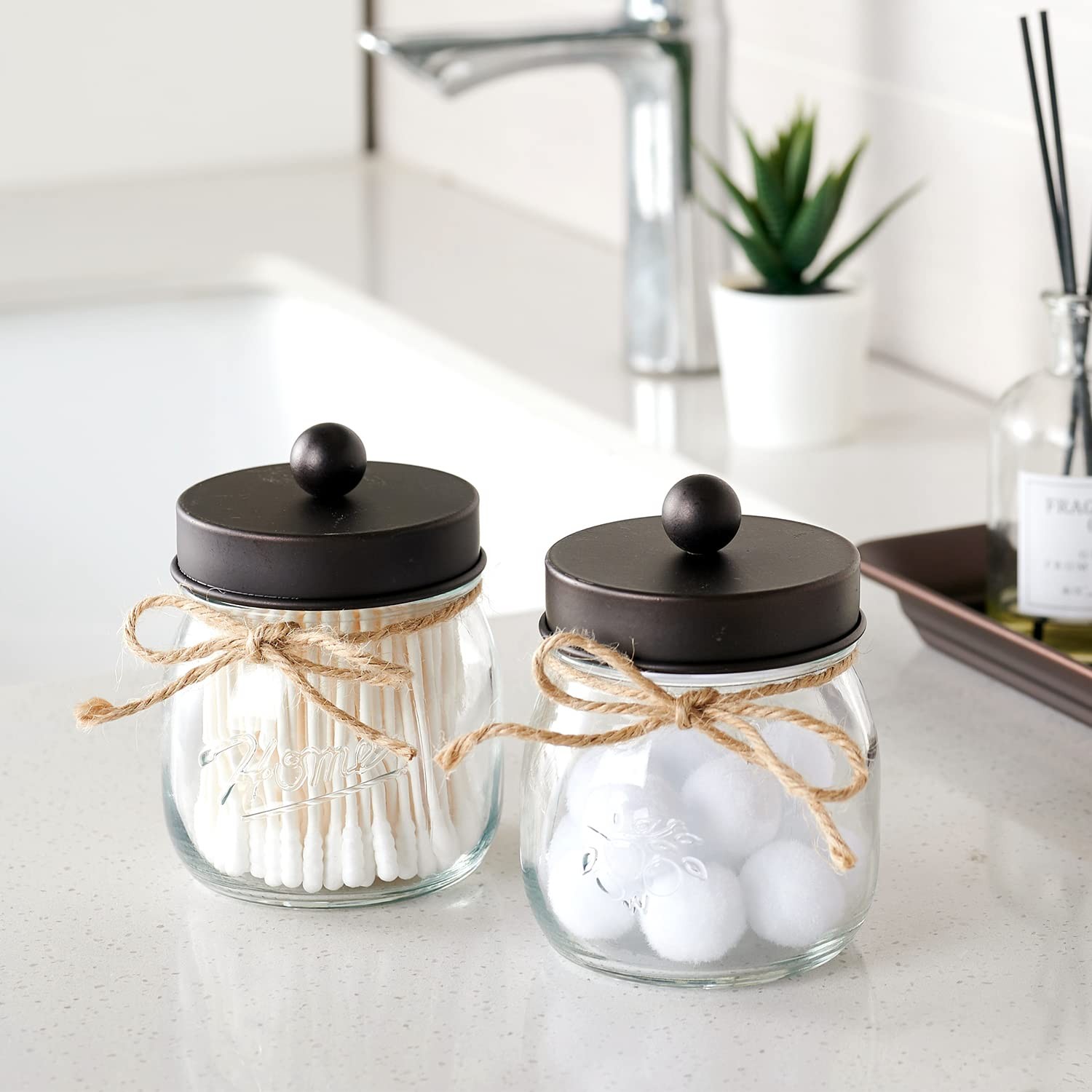 SheeChung 3-Pack Qtip Holder Bathroom Organizer, Cotton Swab Dispenser Jars Deco