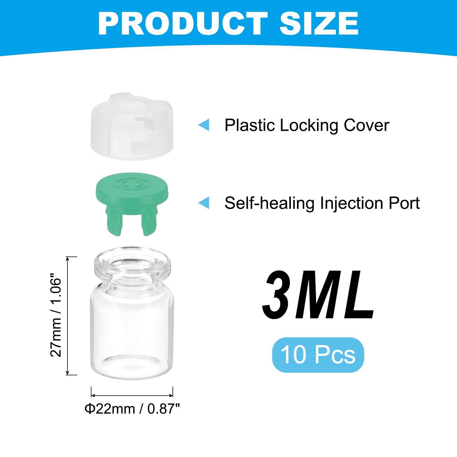 3ml Clear Glass Sample Vials, 10Pcs Small Liquid Bottles, Green