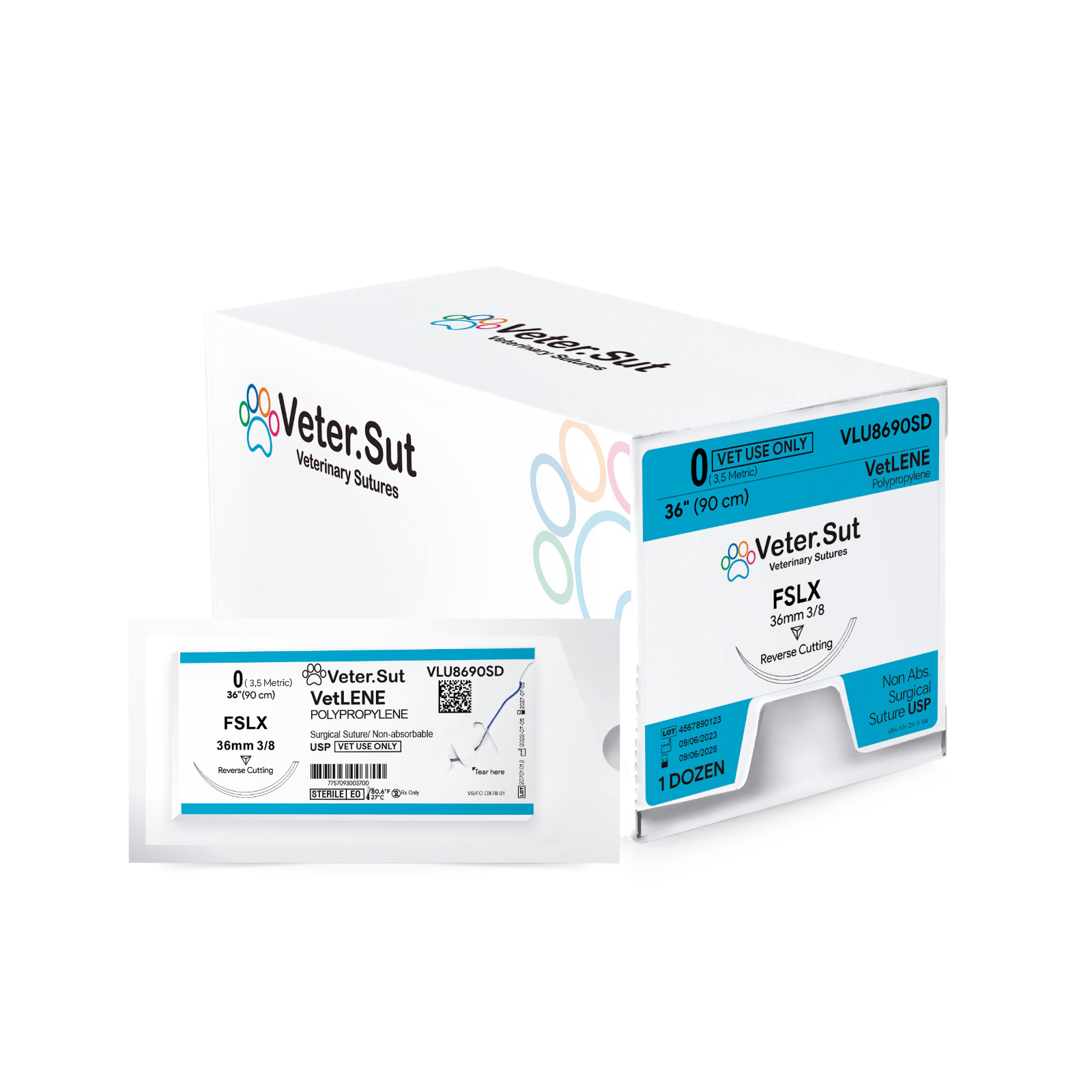 Vetersut VetLENE Polypropylene, USP 0, 3/8 36mm, FSLX, 12 Count Suture