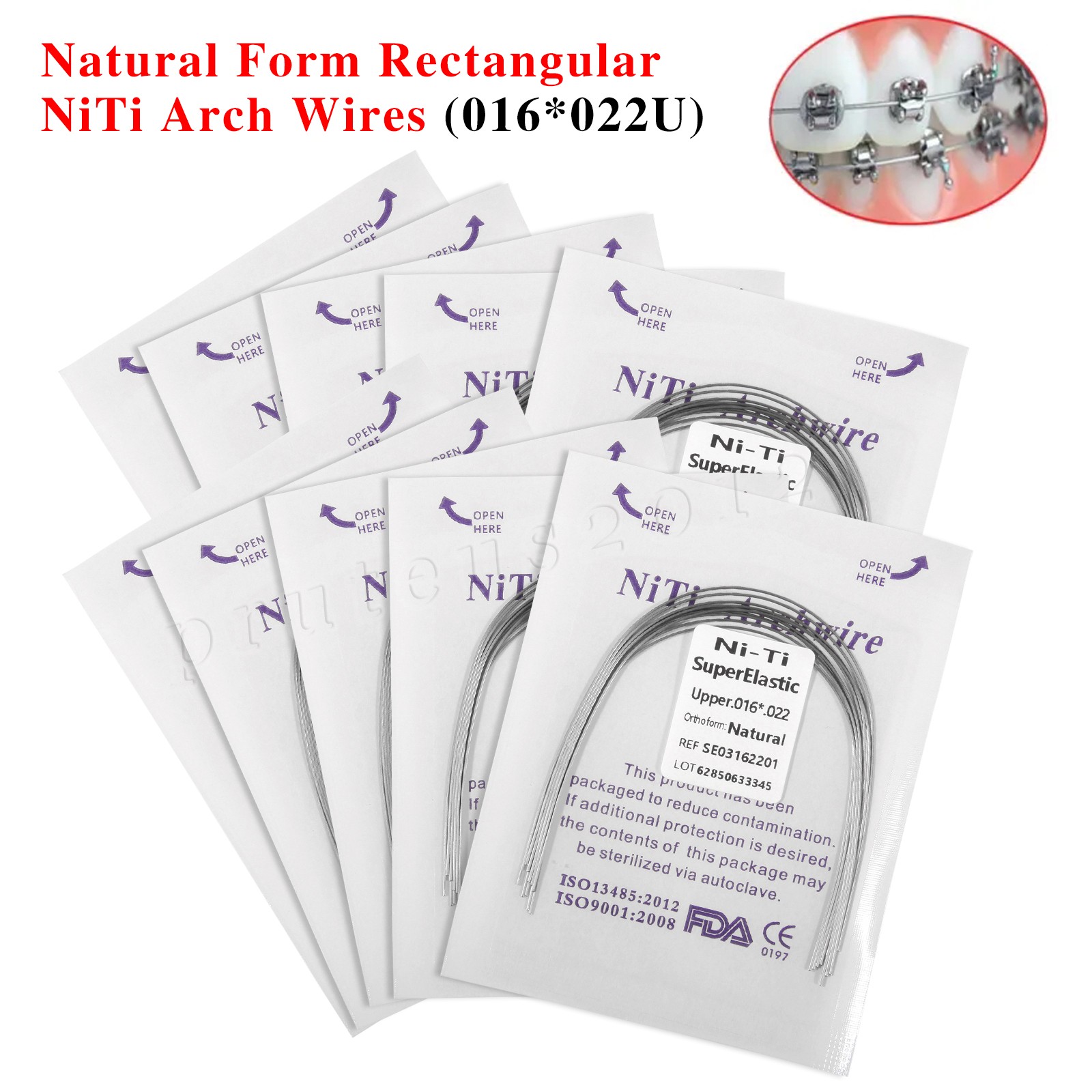 Dental Orthodontic Arch Wire Super Elastic Niti Round Rectangular Natural Form