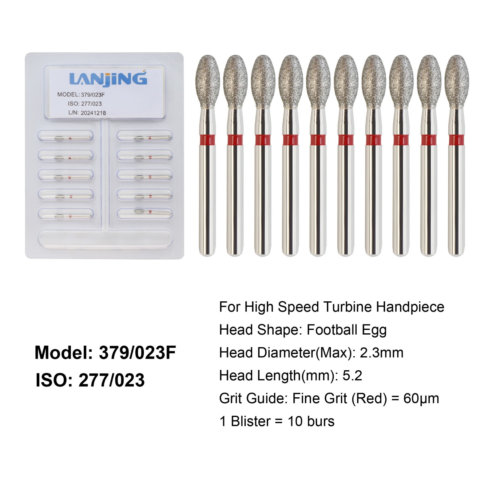 Dental Diamond Burs Football Bur FG Fine Coarse High Speed Friction Grip 368 379
