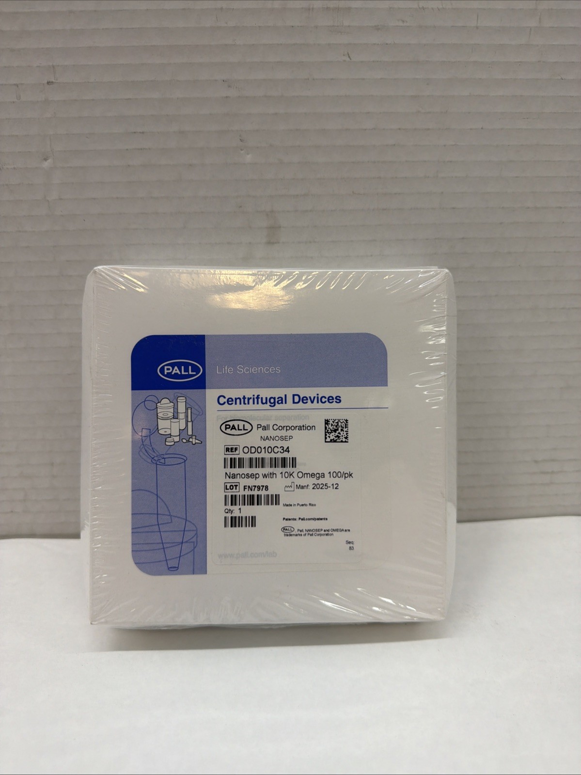 PALL OD010C34 Centrifuge Filter Tubes Nanosep 10 OMEGA Box of 100