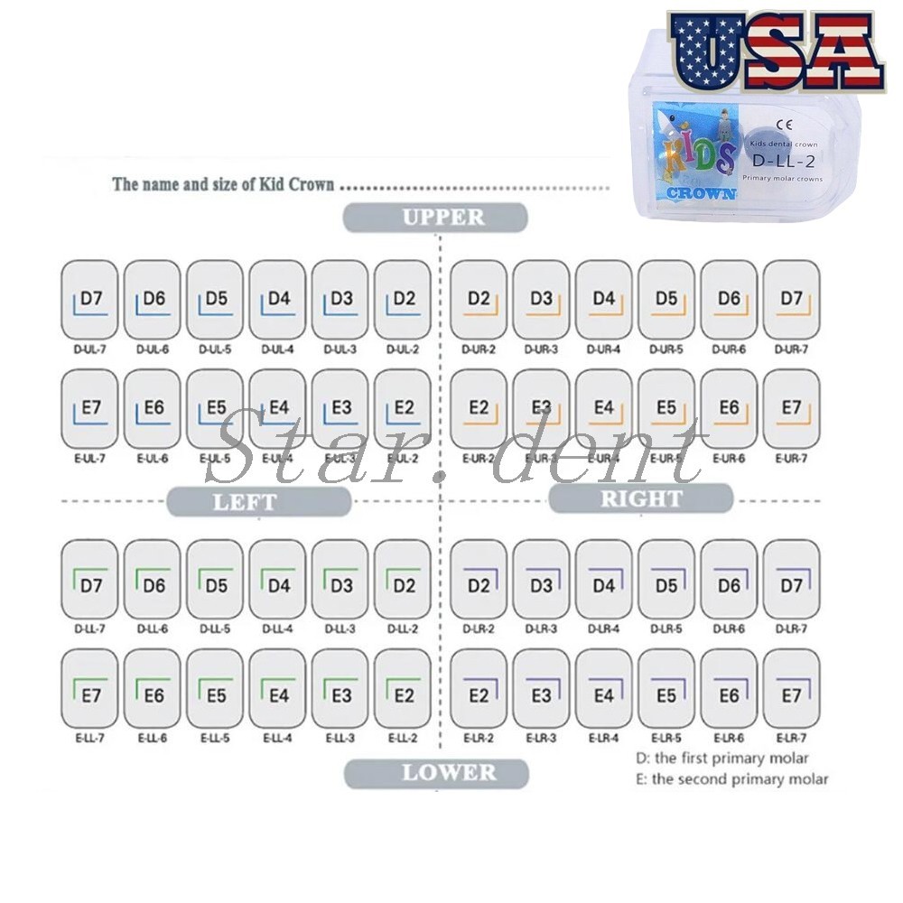 5pcs Dental Temporary Crowns For Kids Stainless Steel Pedo Molar Crown 48 sizes