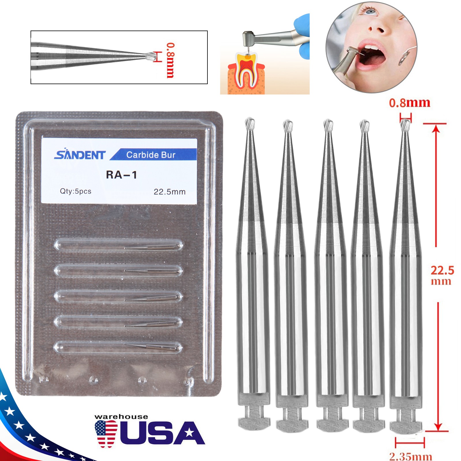 Dental Round Latch Carbide Bur RA1 Midwest RA Drills For Slow Speed Handpiece