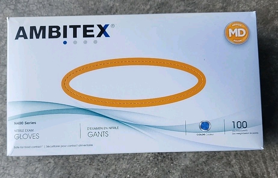 Ambitex Size Medium Powder Free Blue Nitrile Gloves 1 box = 100 gloves NMD400