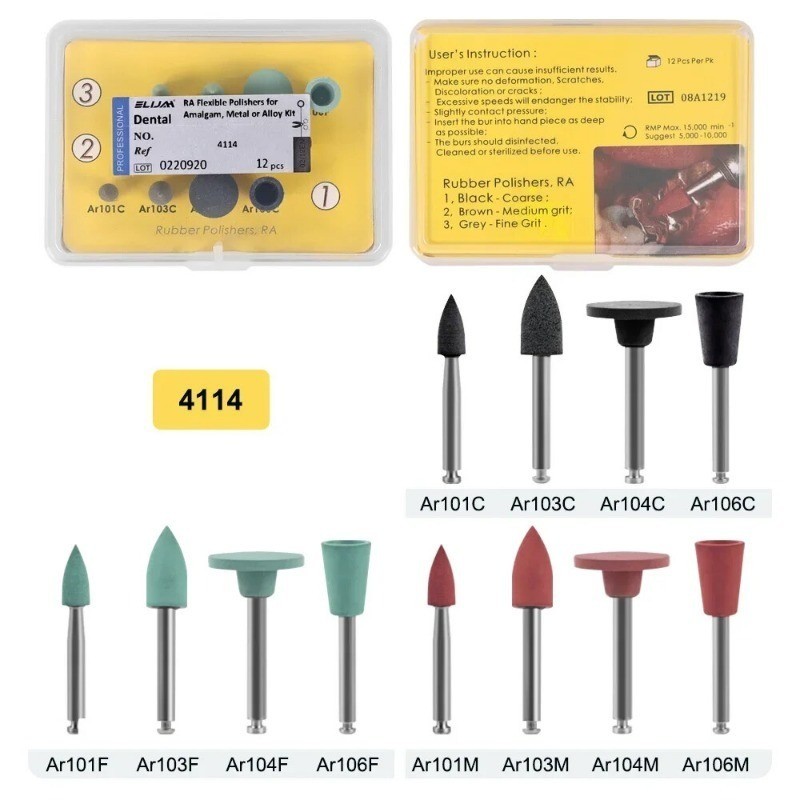 Dental Lab Polishing Kit Silicone Rubber Polisher for Low-Speed Contra Angle HP