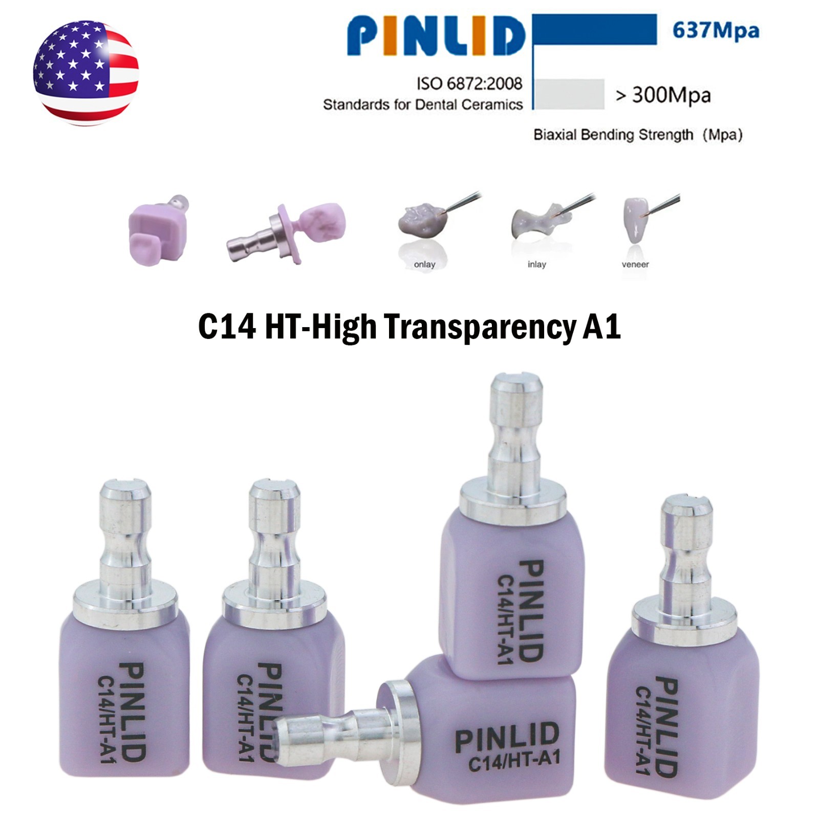 C14 Glass Ceramic Blocks HT LT Lithium Disilicate CAD/CAM Cerec Blocks 5Pcs/Box