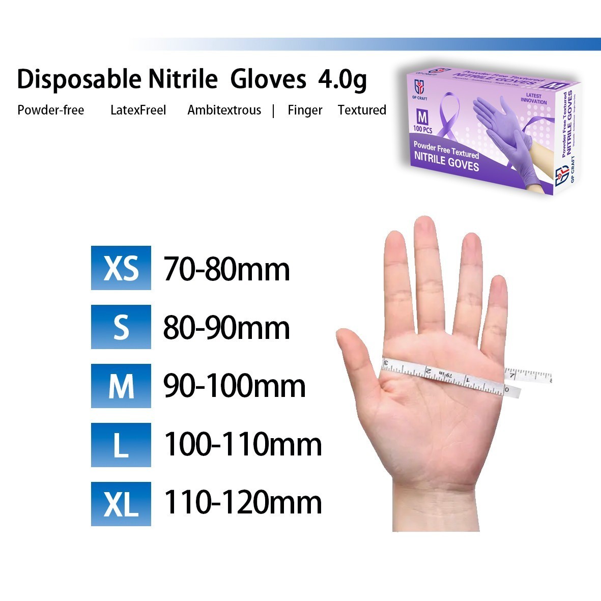 100 Count Disposable Nitrile Exam Gloves 4 Mil Latex-Free Food Safe