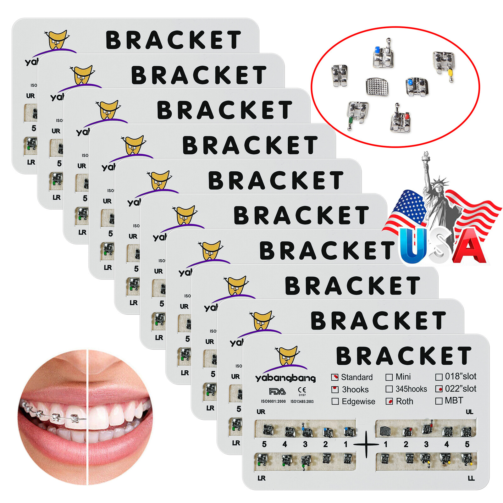 Dental Orthodontics Brackets Brace Standard Roth.022 Hooks 3 Metal 20pcs/pack SA