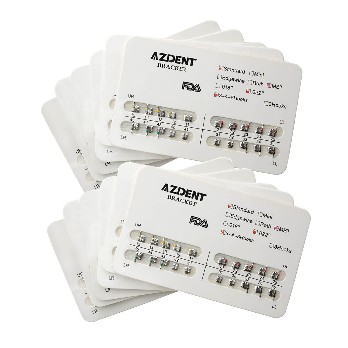 20Packs AZDENT Dental Metal Brackets Standard MBT Slot .022 Hooks 345 20pcs/pack