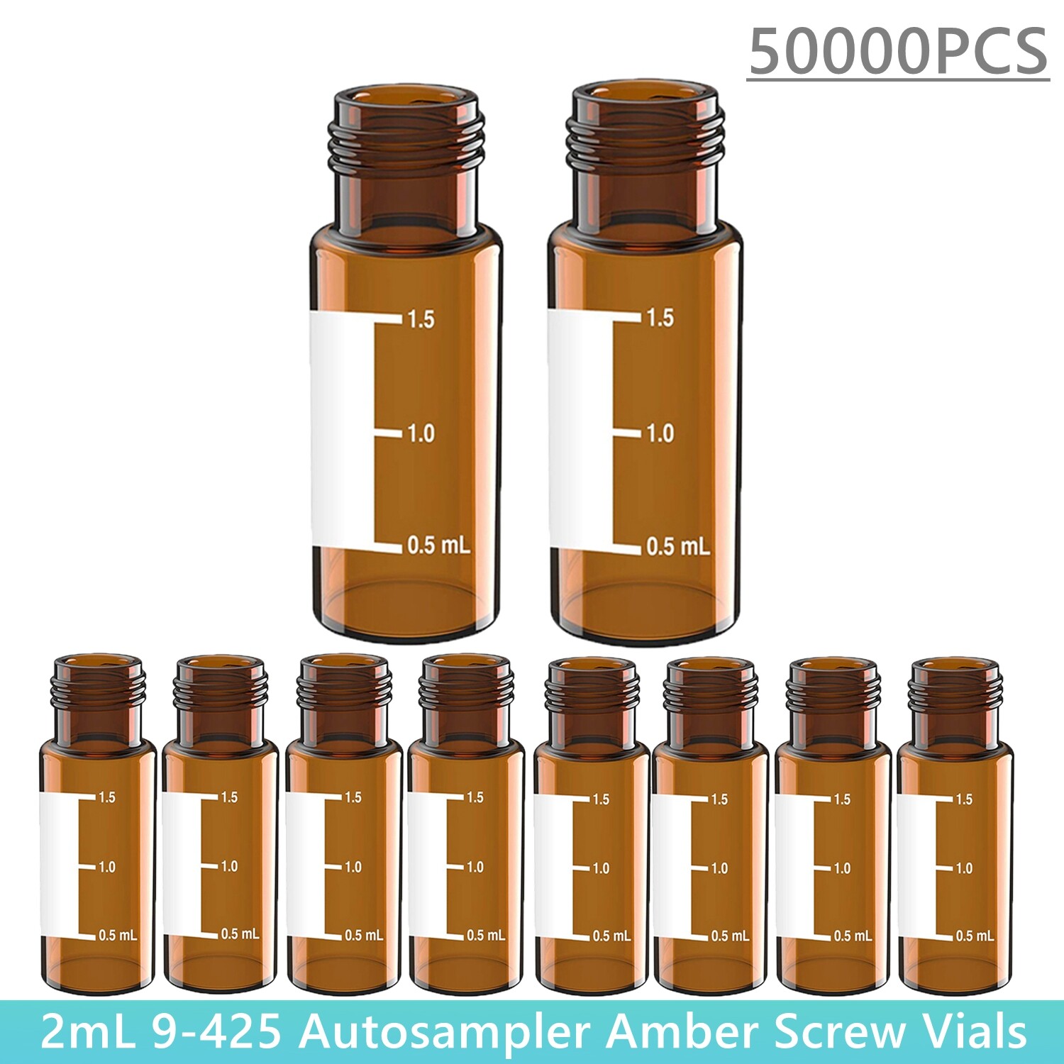 50000x 2ml 9mm HPLC Vials Clear Autosampler Borosilicate Sample Graduation 9-425
