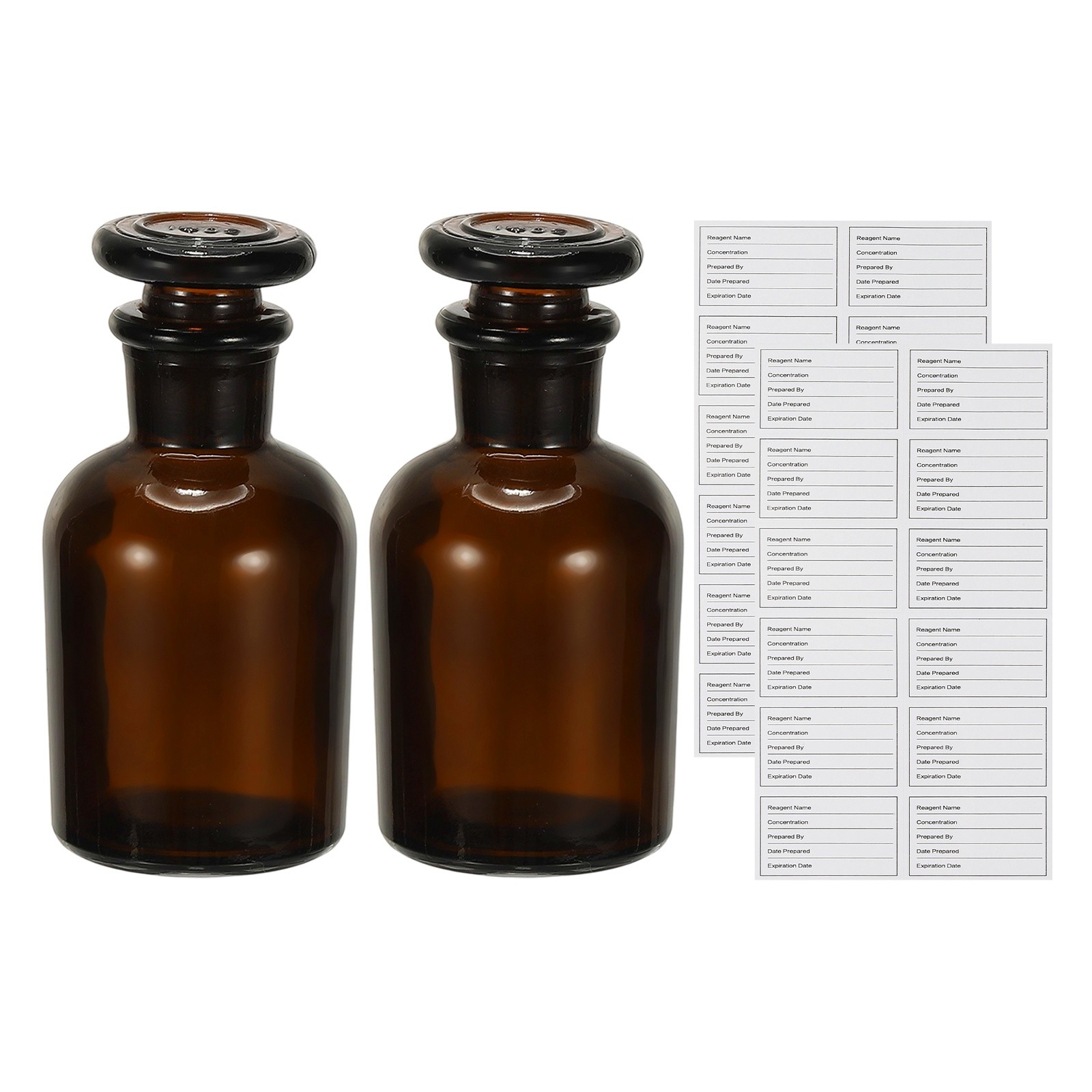 2Pack 60ml Narrow Mouth Reagent Media Bottle with Stopper, Brown(2.1 Oz)