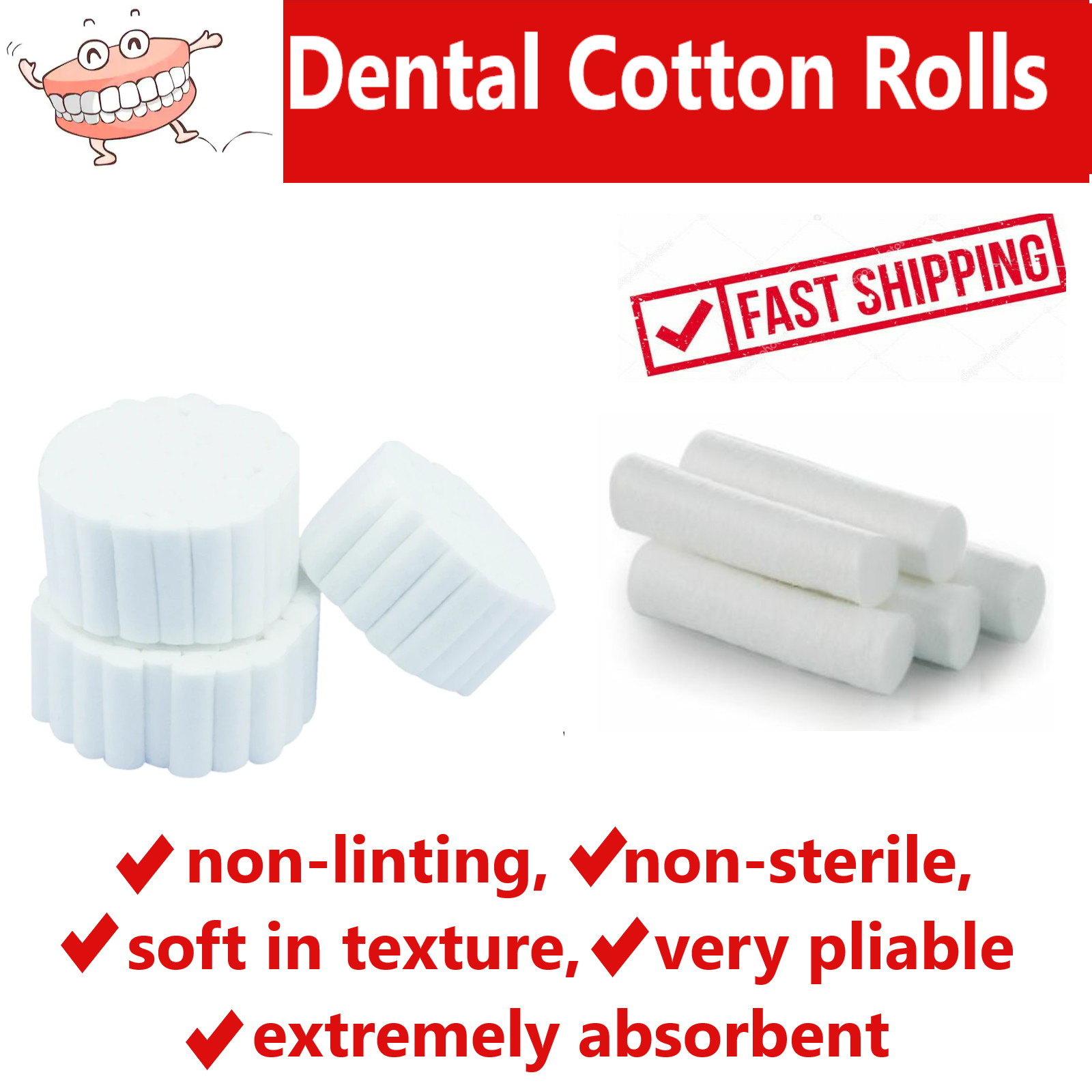100 pcs Dental COTTON ROLLS #2 MEDIUM – US SELLER PREMIUM QUALITY